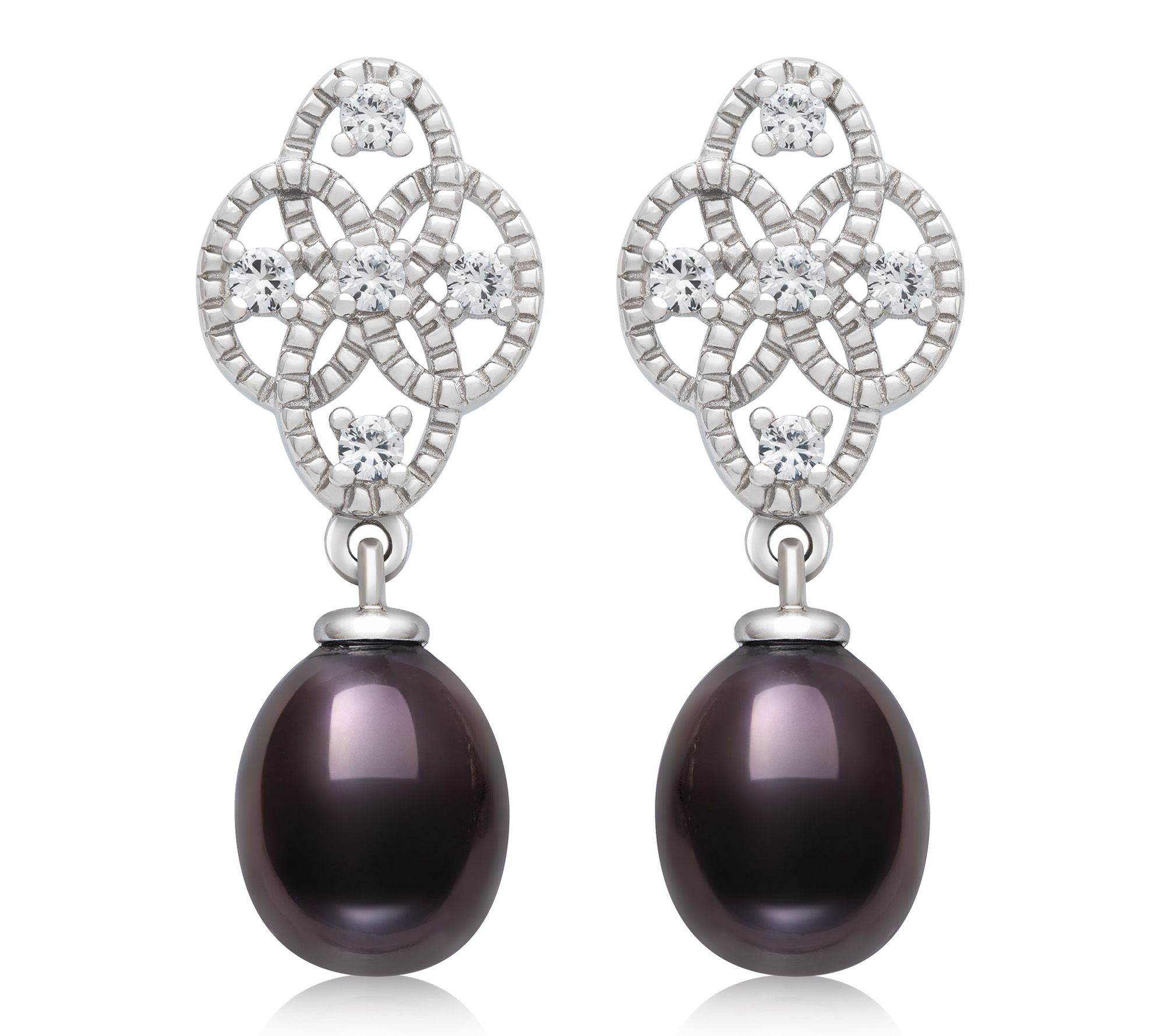 Amour De Pearl Cultured Black Pearl & LCS Earrings, Sterling