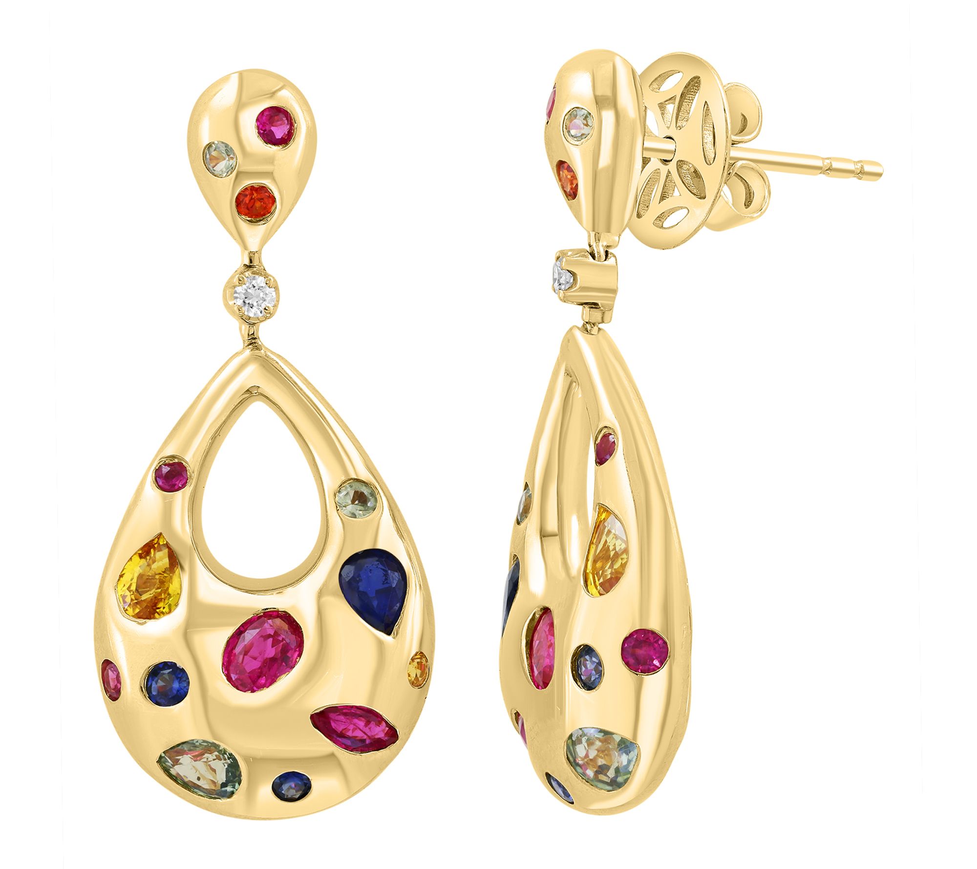 Effy Diamond & Mutli-Sapphire Dangle Earrings,14K Gold Plated
