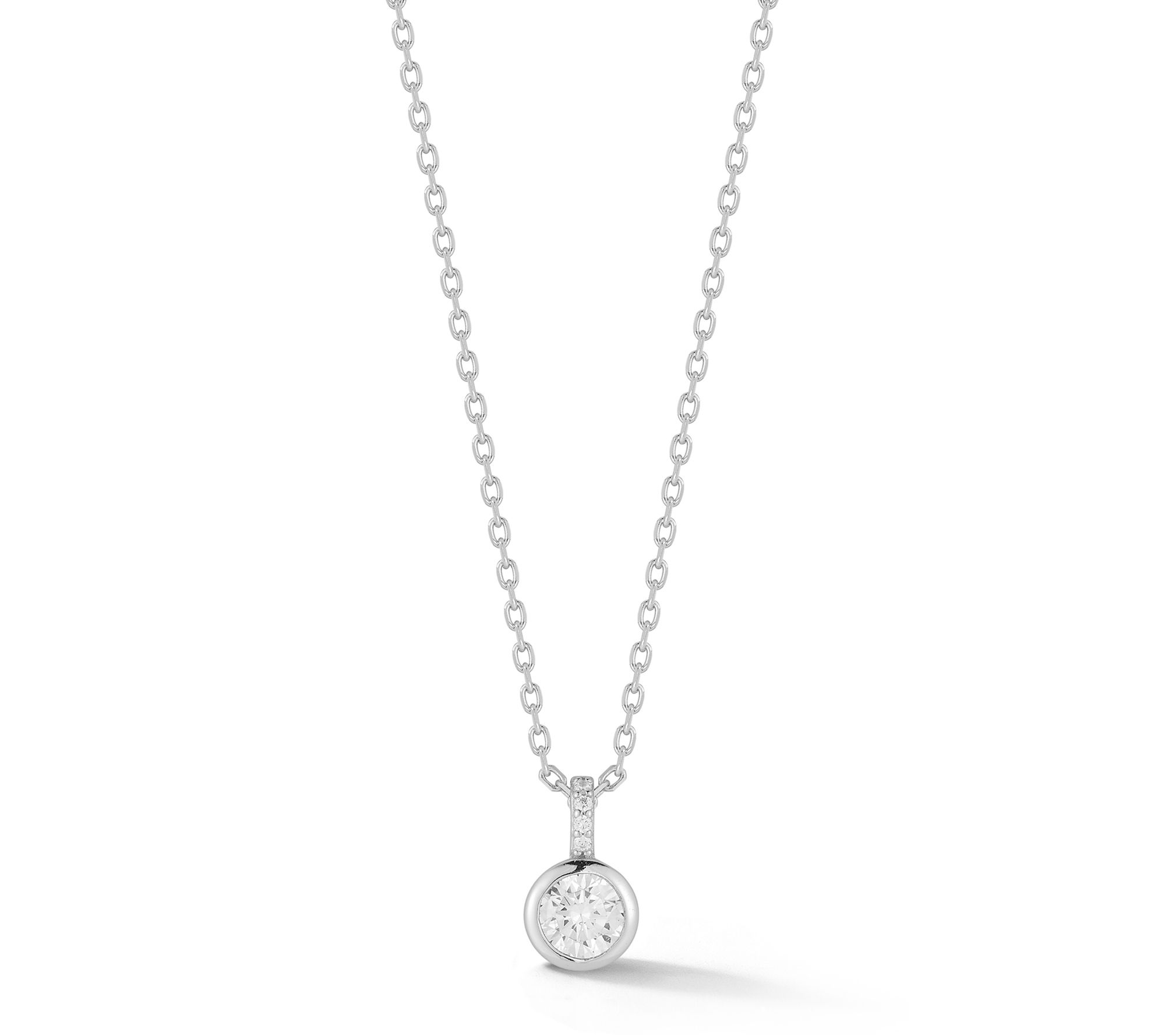 Sterlina Silver Round Bezel Pendant w/ Chain, Sterling
