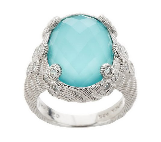 Judith Ripka Sterling  Diamonique & Turquoise Cocktail Ring