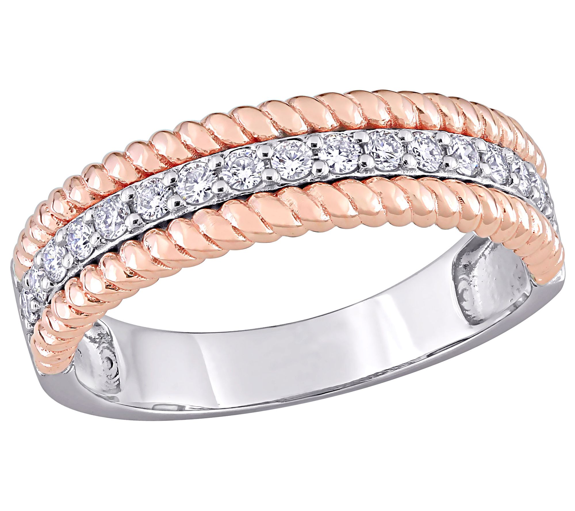 Affinity 1/4 cttw Diamond Three Row Ring, 14K Rose Gold - QVC.com