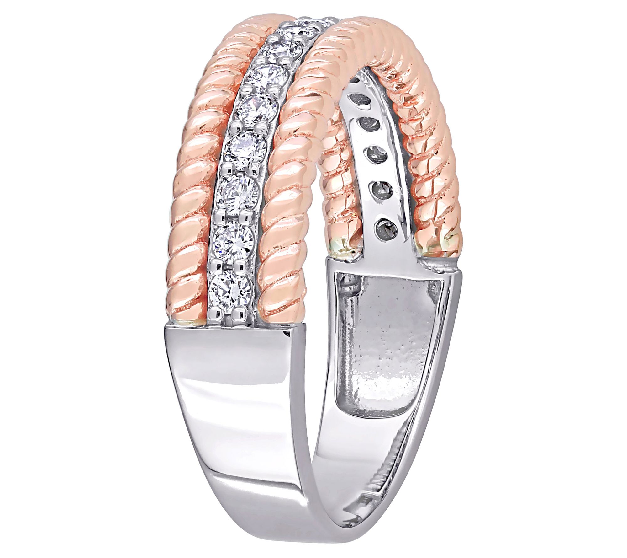 Affinity 1/4 cttw Diamond Three Row Ring, 14K Rose Gold - QVC.com