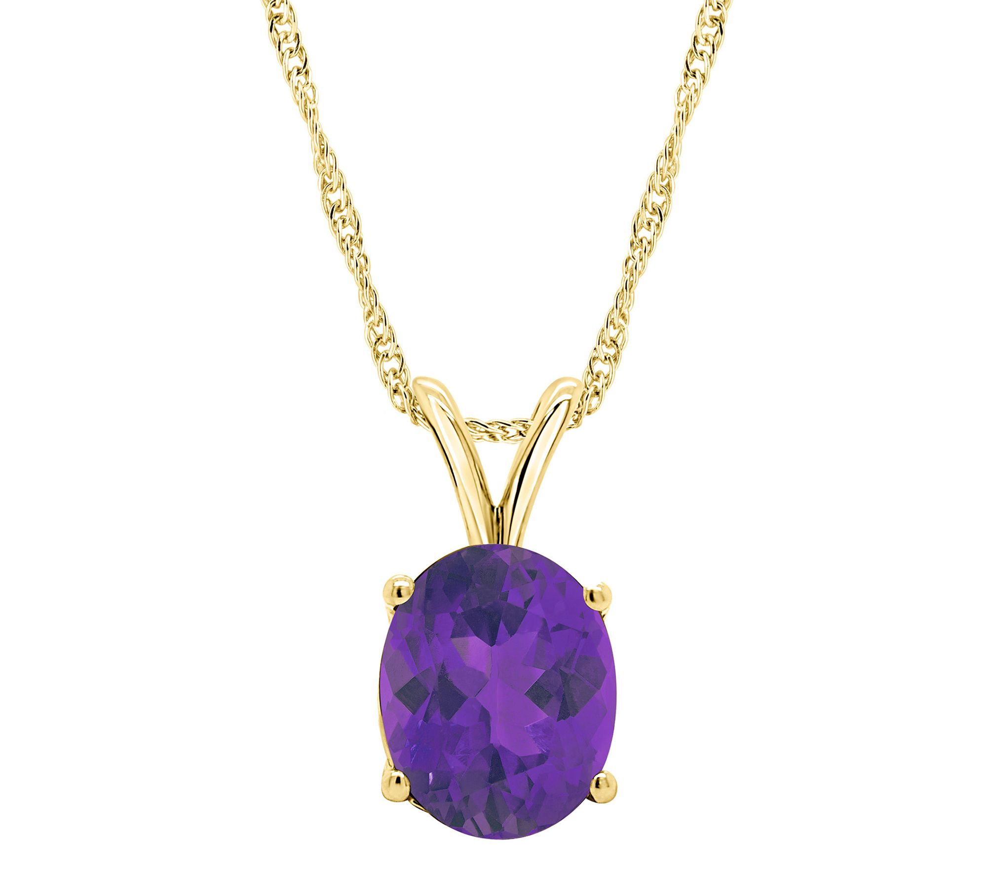 14K Gold Oval 2.20 cttw Amethyst Pendant with Chain