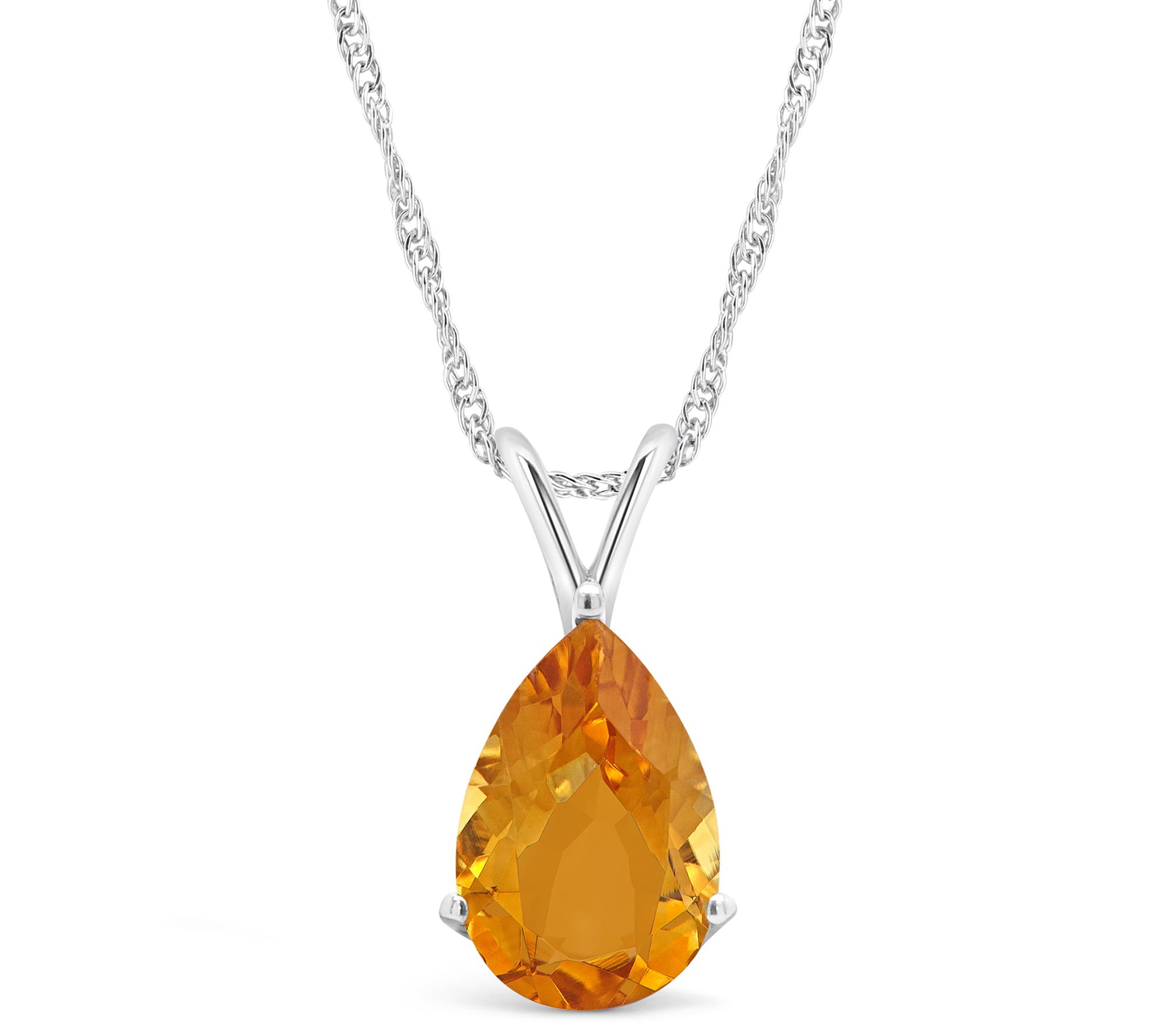 14K Gold Pear Shaped 2.50 cttw Citrine Pendantw/ Chain
