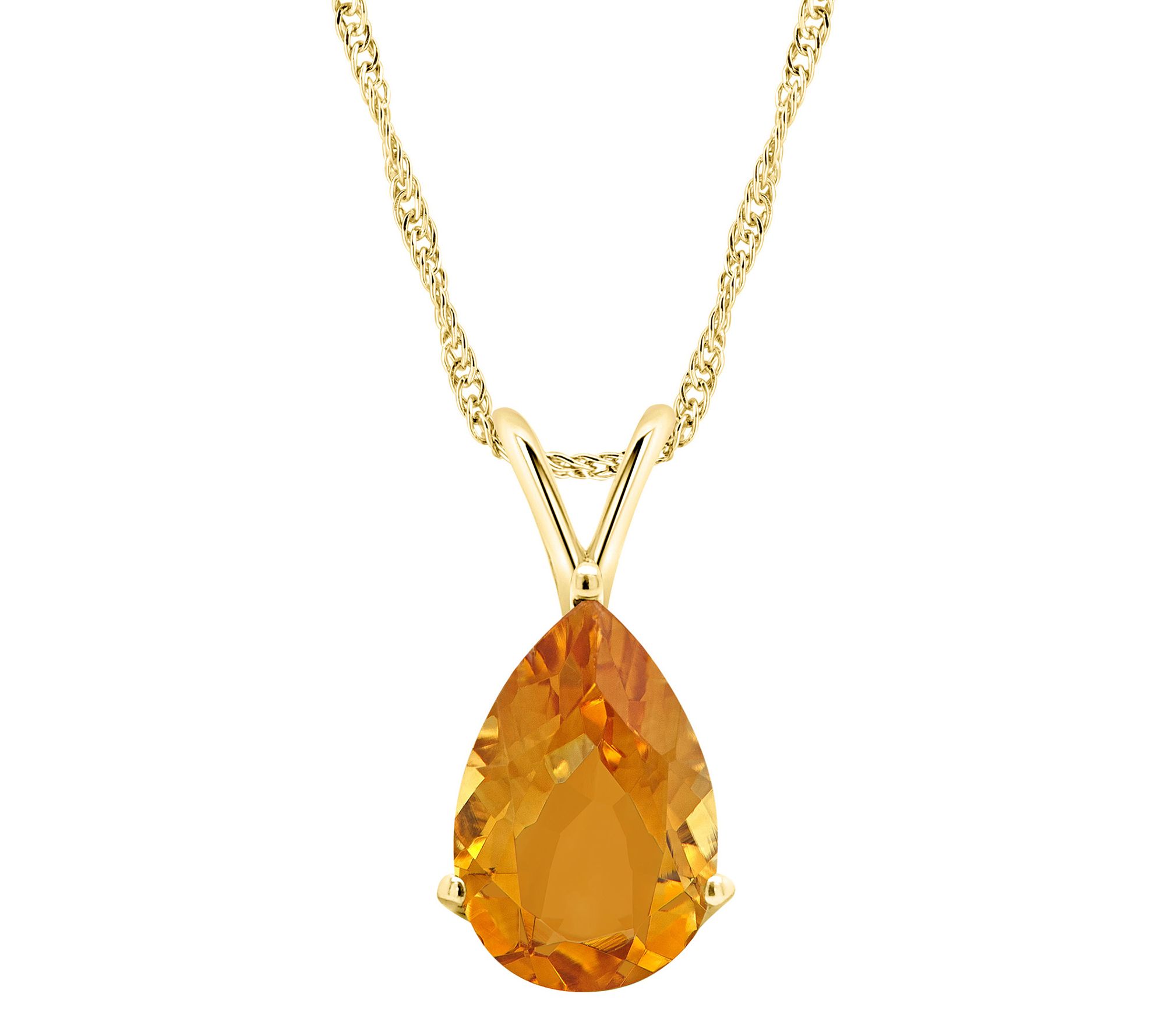 14K Gold Pear Shaped 2.50 cttw Citrine Pendantw/ Chain