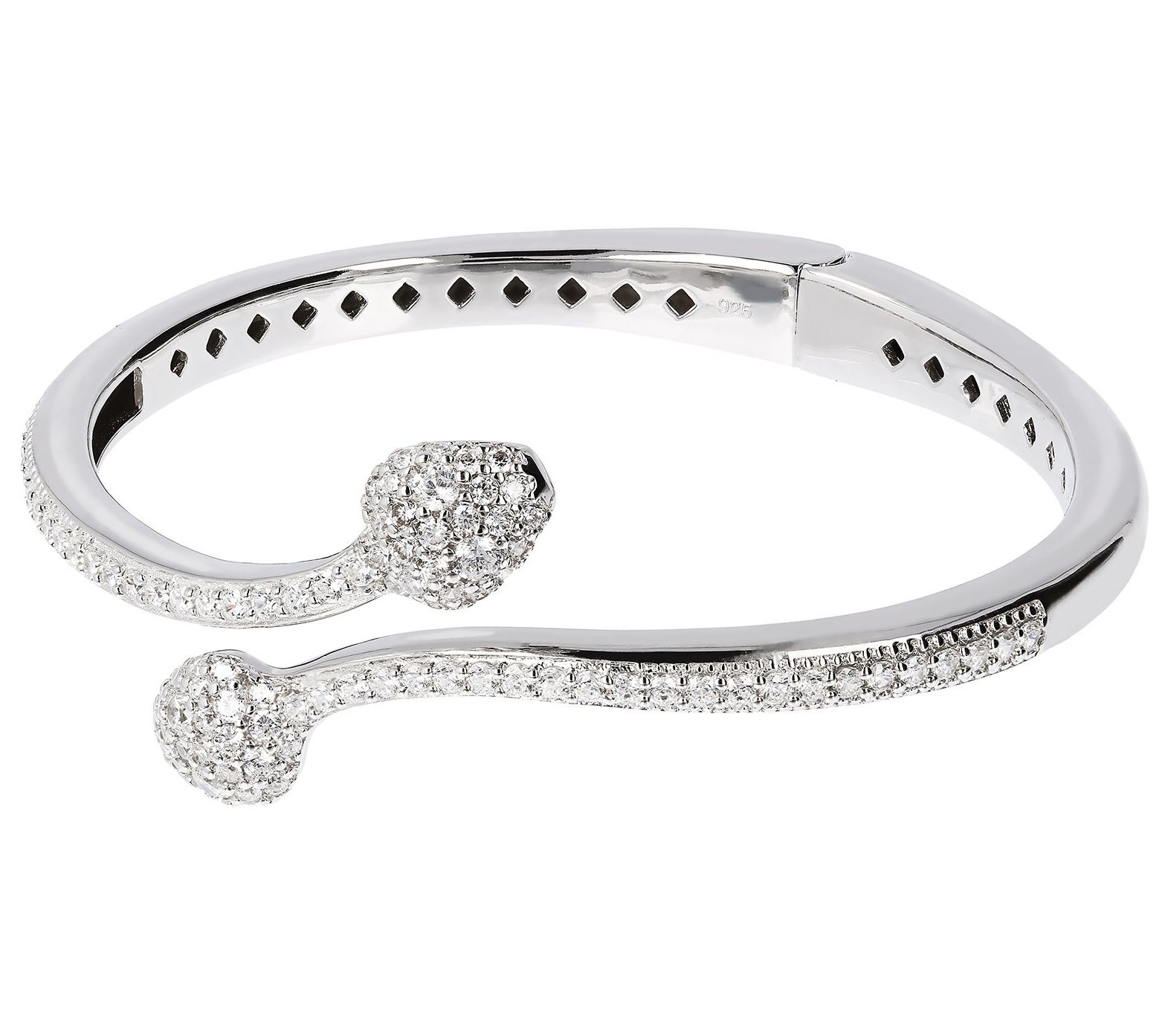 Diamonique 4.00 cttw Snake Bypass Bangle, Sterling Silver - QVC.com