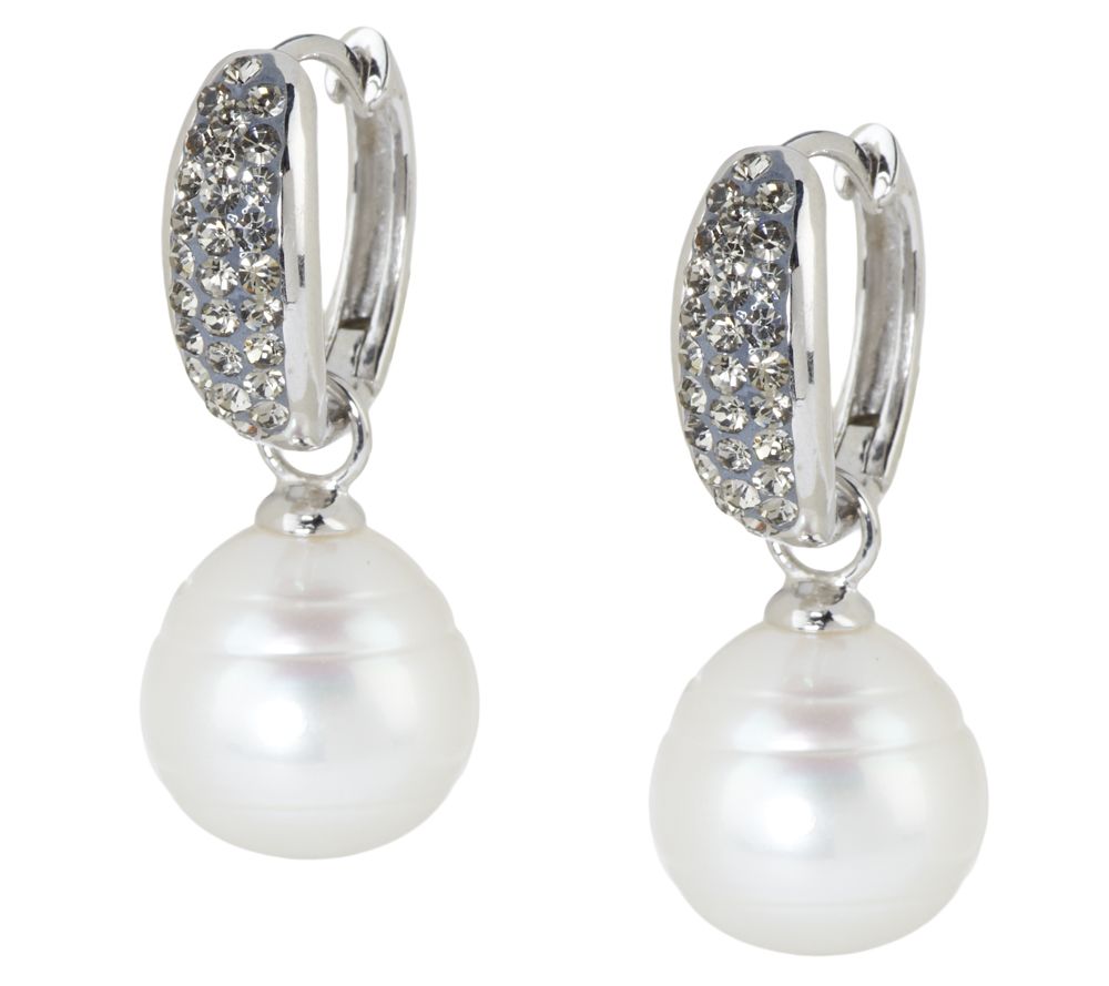 Honora Cultured Pearl 11.0mm and Crystal Sterling Drop Hoop Earrings ...