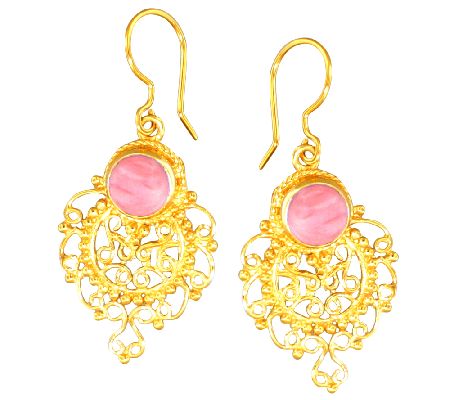 Sterling & 14K Gold-Plated Rose Quartz Filigree  Earring