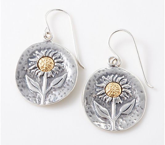 Or Paz Sterling Silver or Two-Tone Sunflower Dangle Earrings