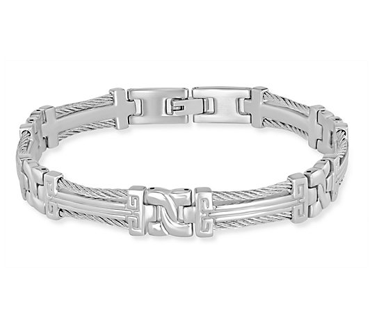 Steel by Design Rope and Greek Key Design 8" Bracelet