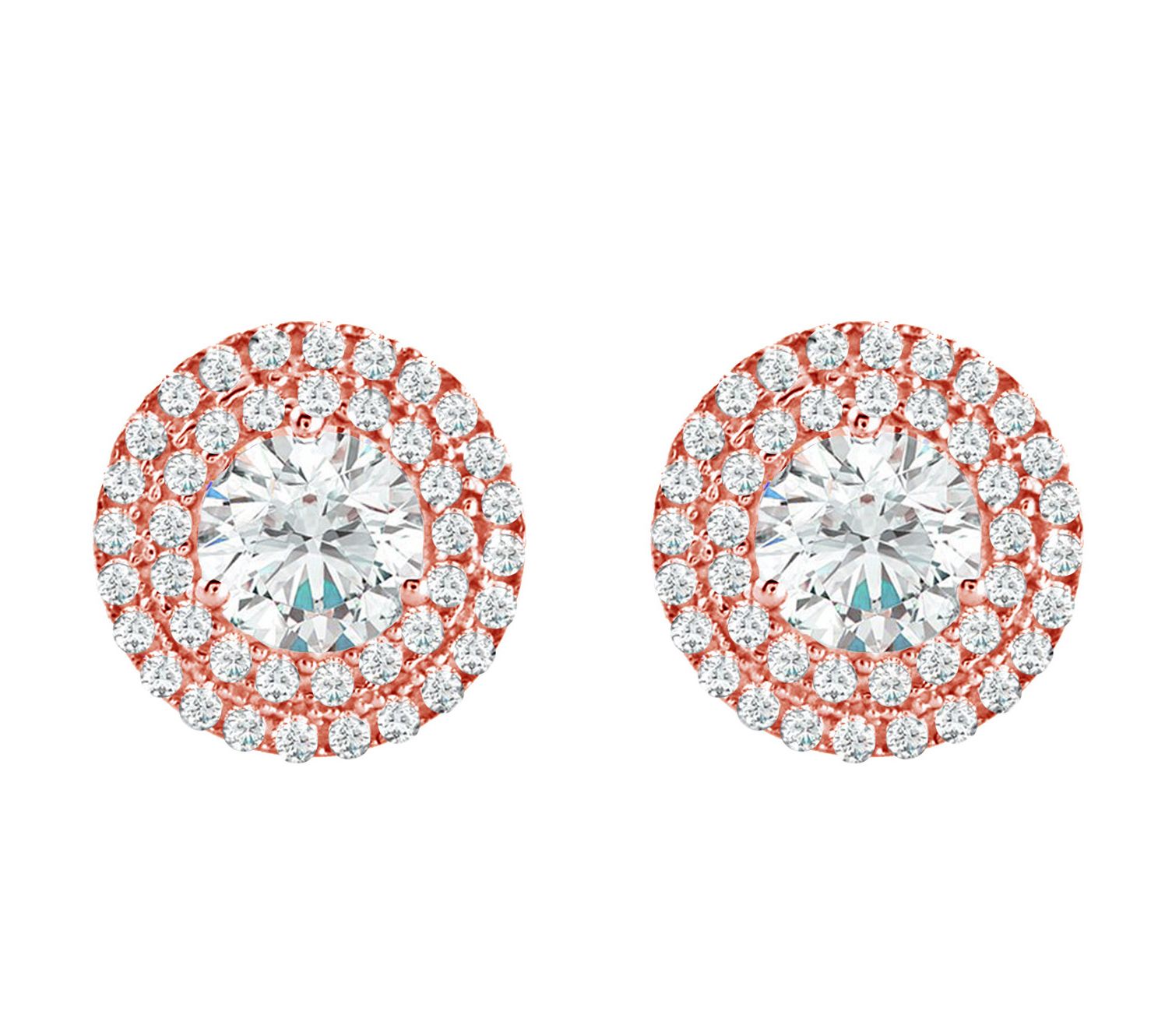 Diamonique 0.95 cttw Double Halo Stud Ear rings, Sterling