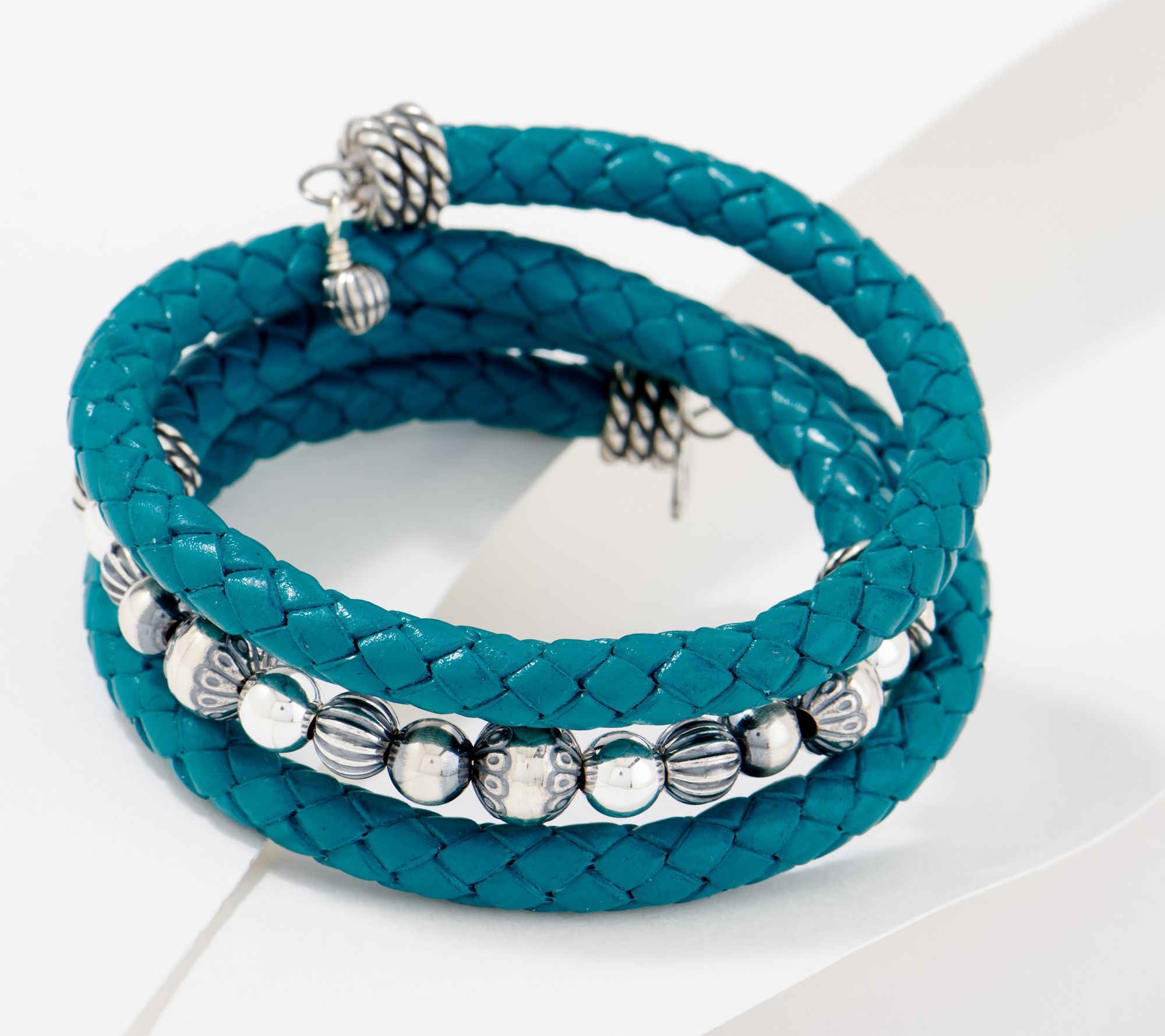 American West Braided Leather Sterling Silver Bead Coil Wrap Bracelet -  QVC.com