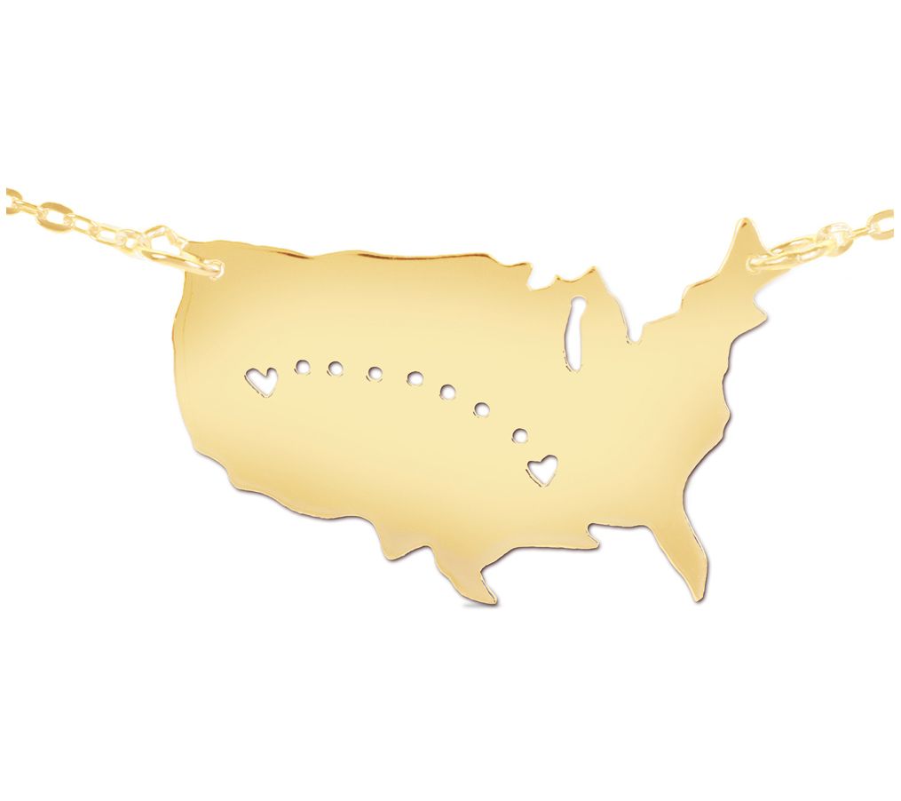 14K Gold Plated Sterling Personalized Long Dist ance Necklace