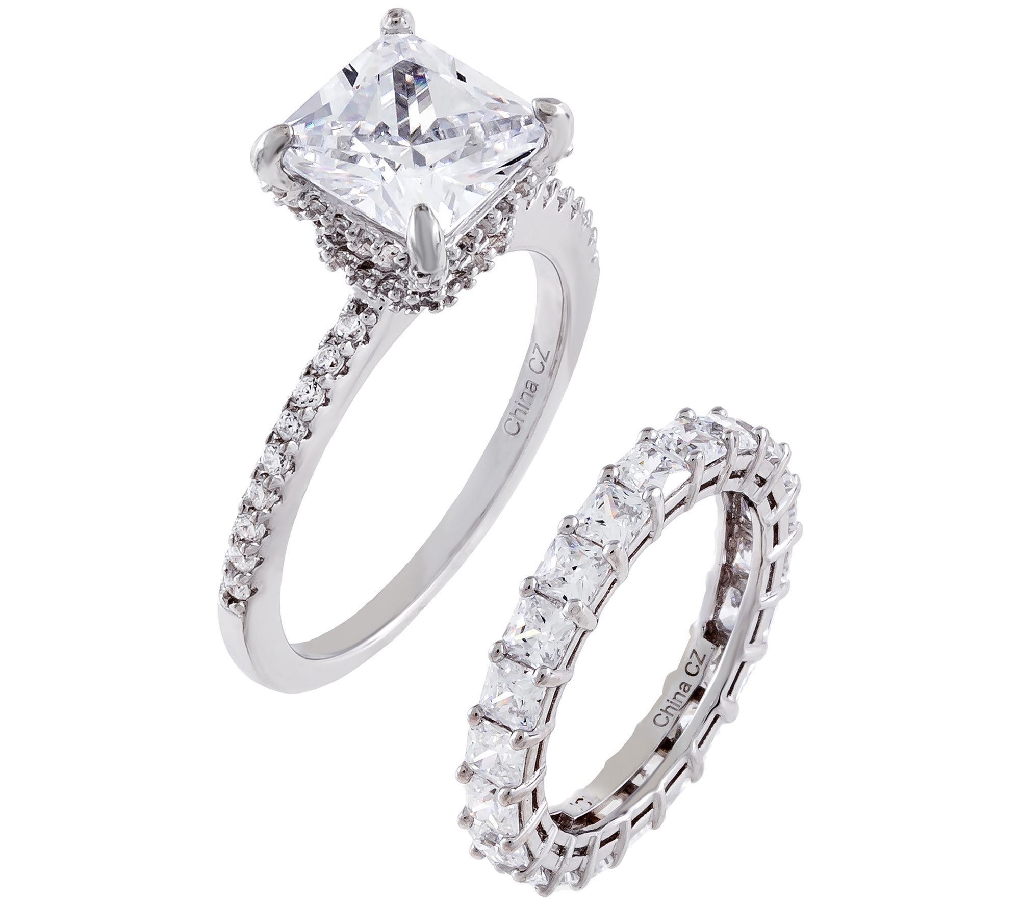 Diamonique 7.90 cttw Bridal Ring Set, Sterling Silver - QVC.com