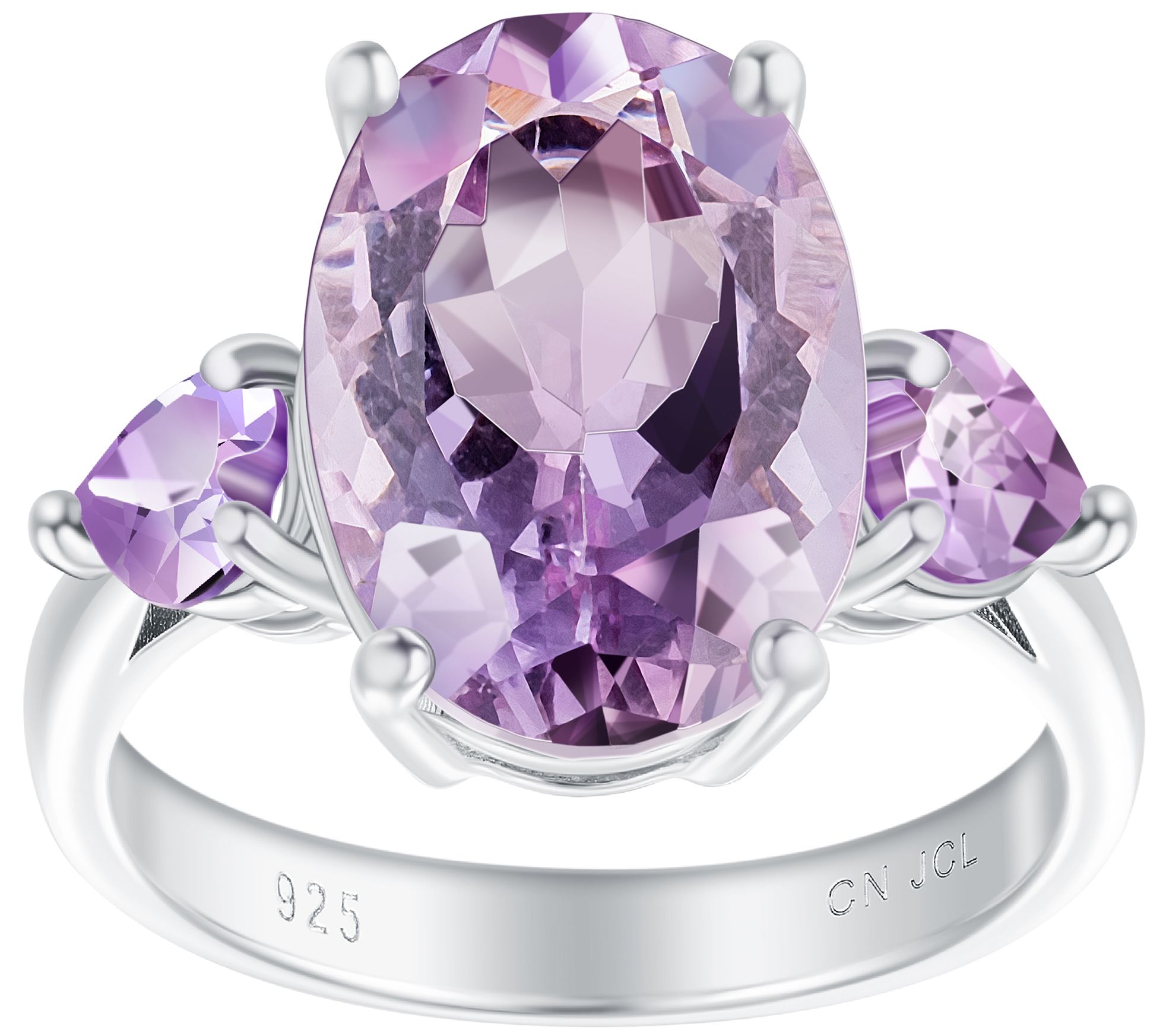 Sterling Silver Oval and Heart Gemstone Ring - QVC.com