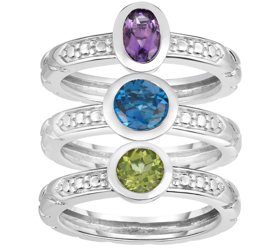 Sterling 1.50 cttw Gemstone Set of 3 Stack Rings - QVC.com