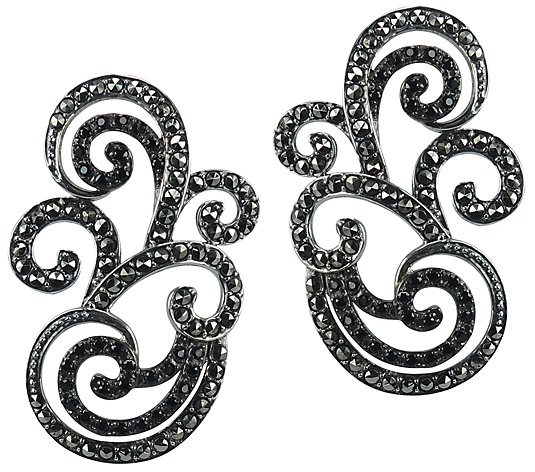 Suspicion Sterling Black Spinel & Marcasite Swirl Earrings