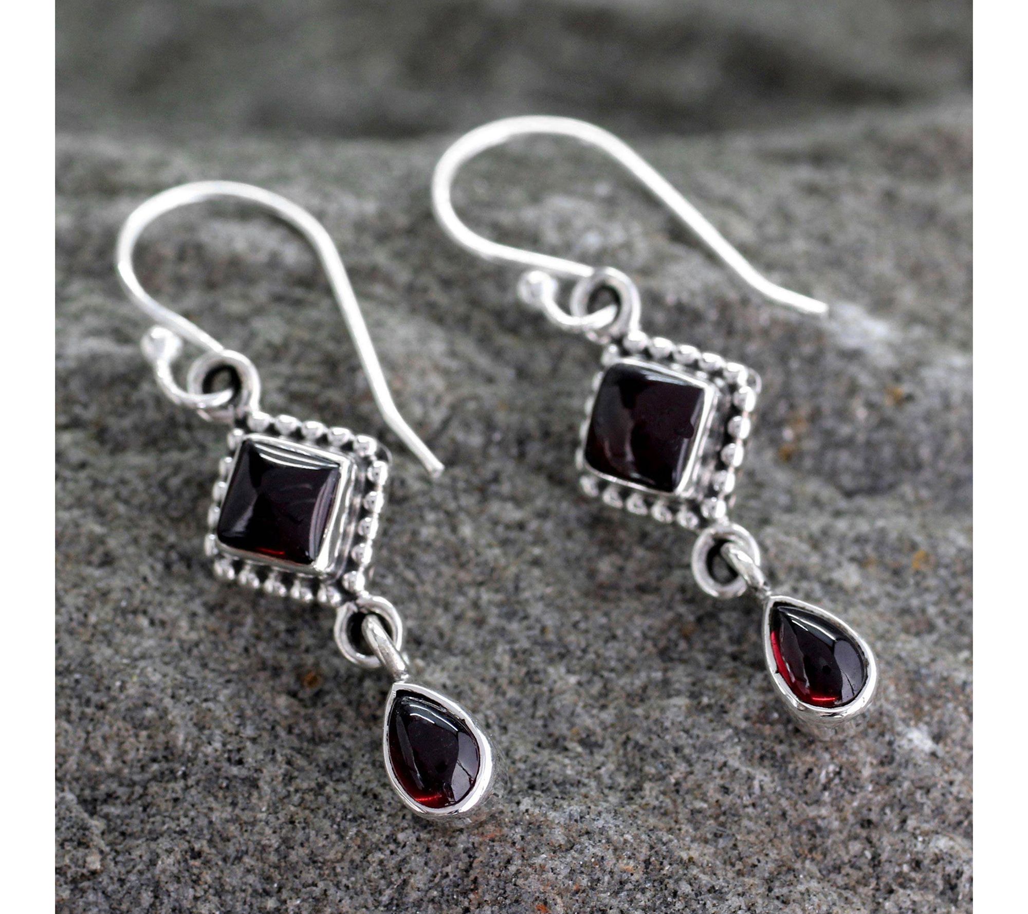 Novica Artisan Crafted Sterling Garnet Dangle Earrings - QVC.com