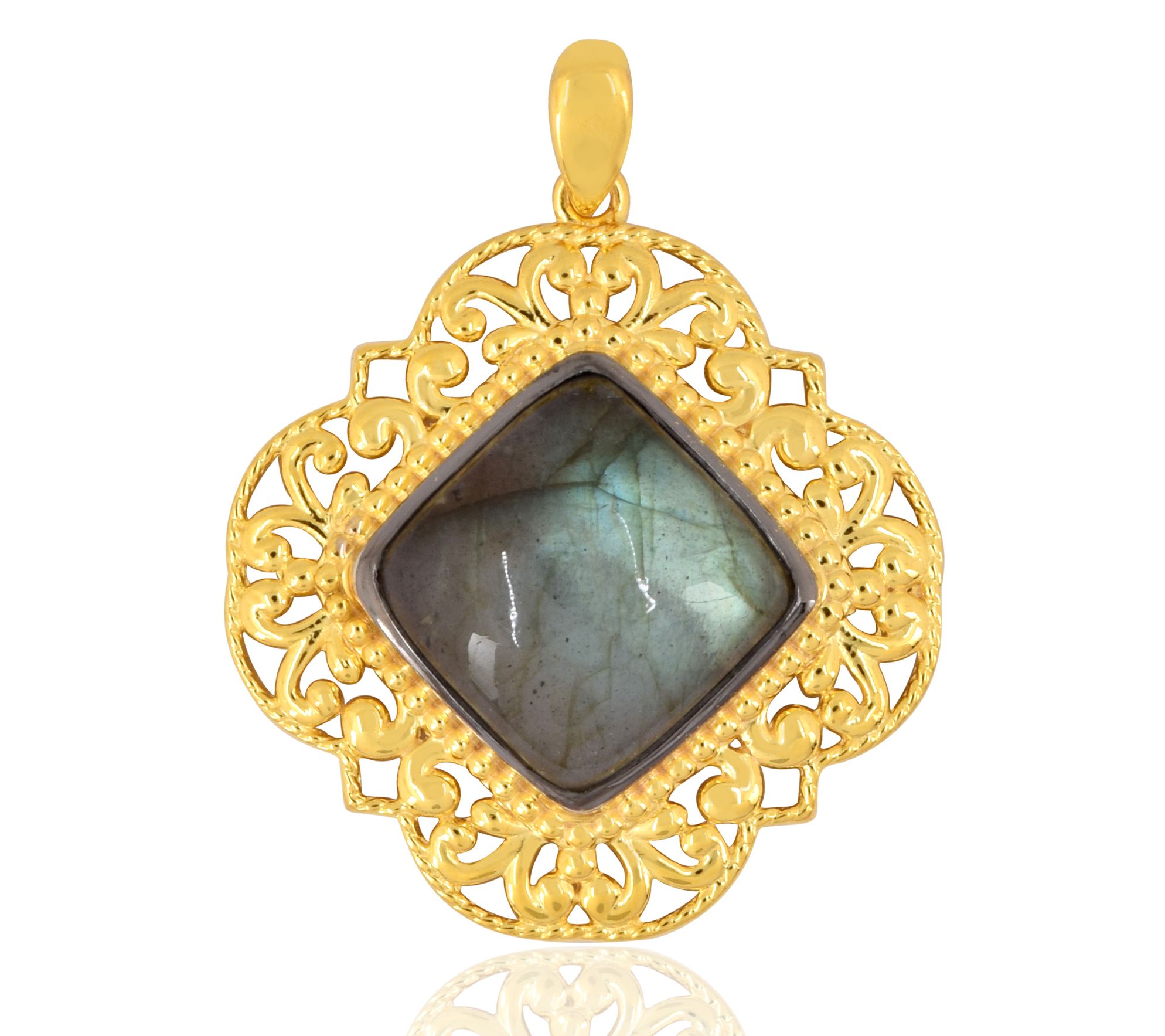 Artisan Crafted 14K Gold Plated Sterling Labradorite Pendant