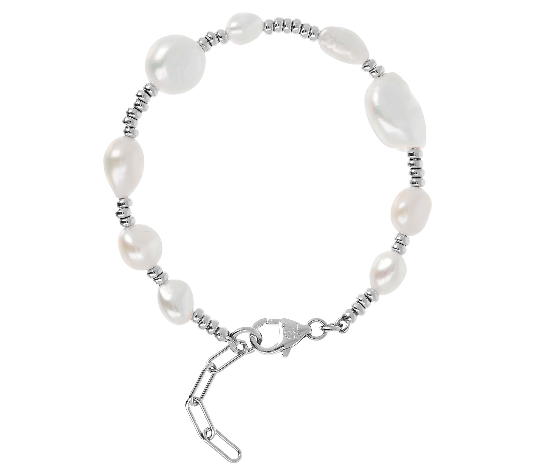 Honora Cultured Pearl with Rondels Bracelet, St erling Silver