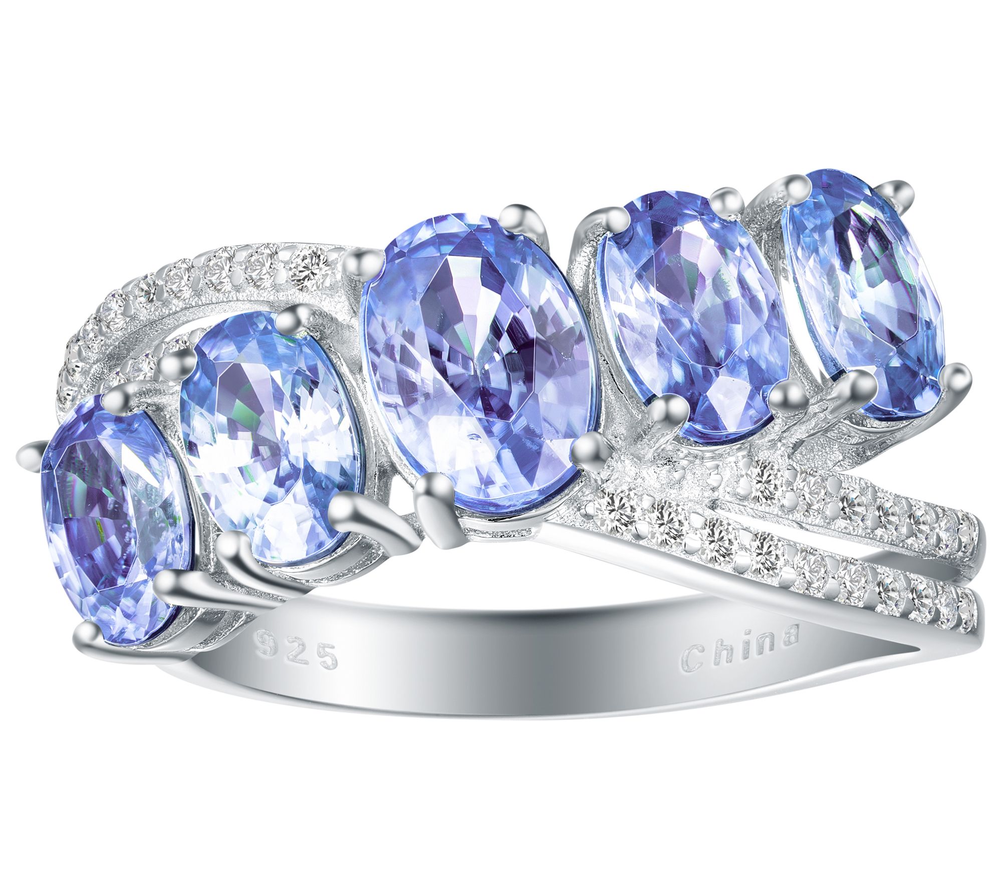 Sterling Silver 3.30 cttw Tanzanite & White Zir con Ring