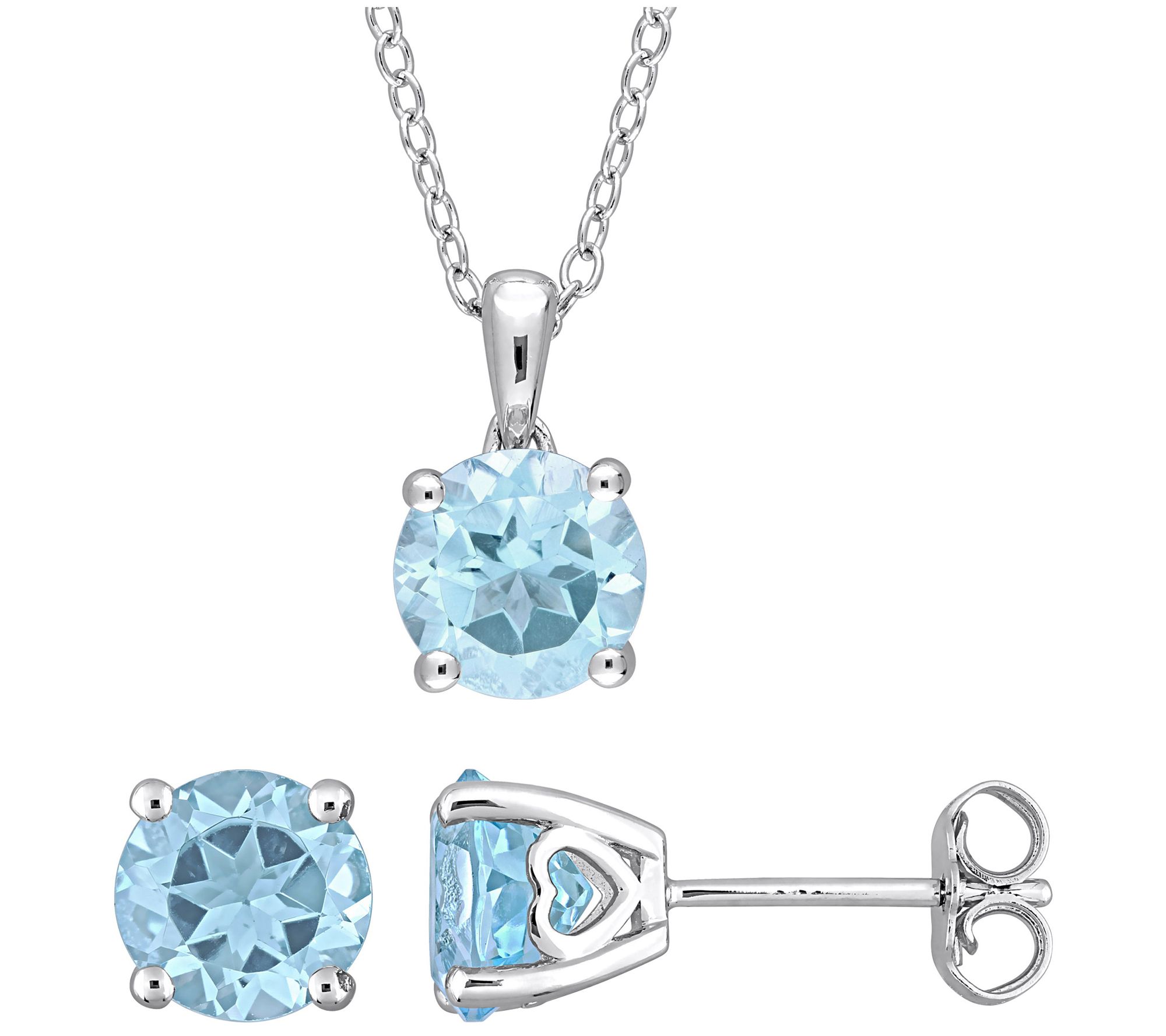 Affinity Gems Blue Topaz Earrings & Necklace Set, Sterling