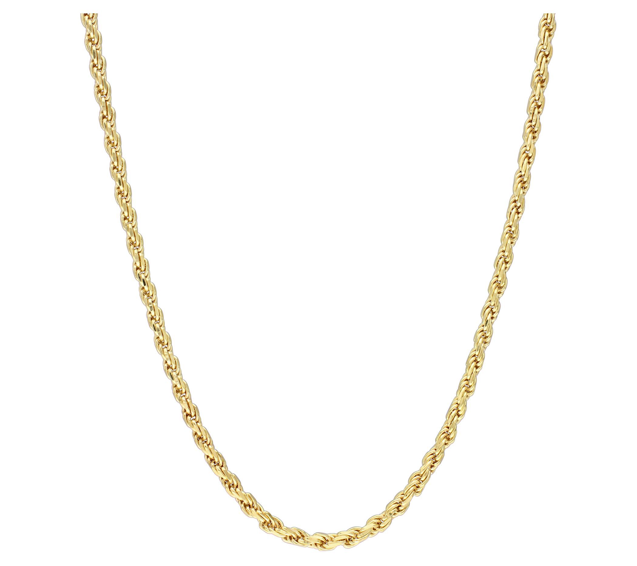 18K Gold Sterling Silver 2.2mm Rope Chain Necklace QVC