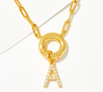 Initial Charm Pendant with Adjustable Cable Chain Extender Yellow Steel QVC 