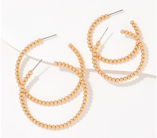 Joan Rivers Set of 2 Beaded Wire Hoop Earrings
