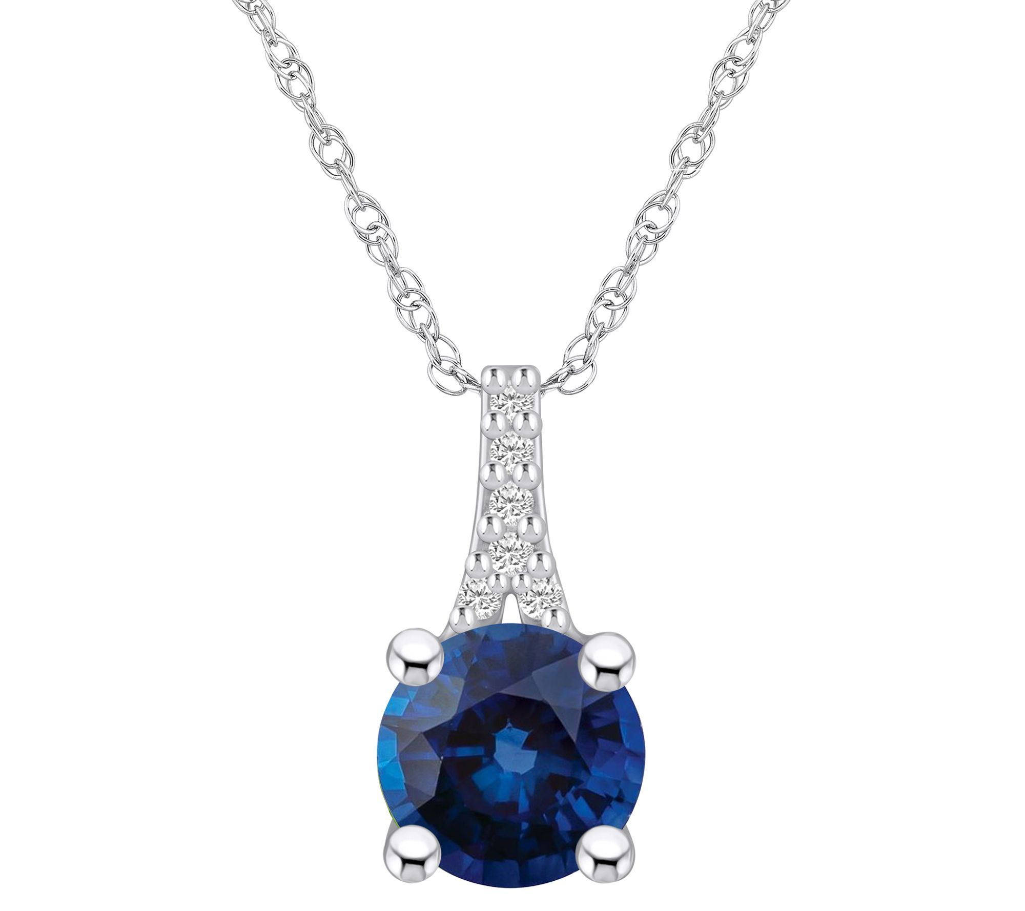 Affinity Gems Round Sapphire & Diamond Pendan t w/ Chain, 14K