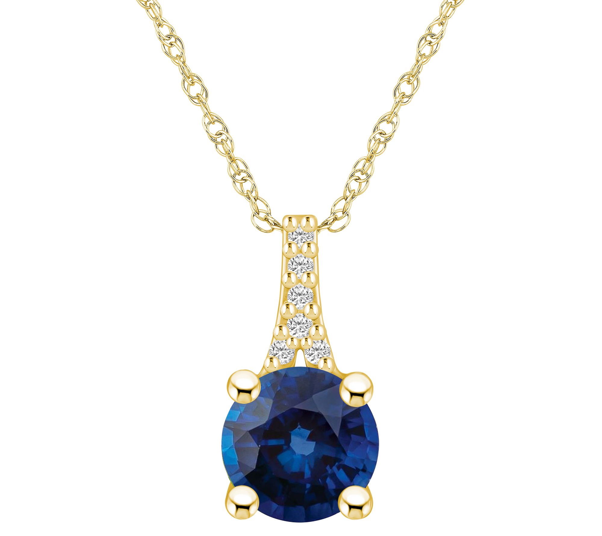 Affinity Gems Round Sapphire & Diamond Pendan t w/ Chain, 14K