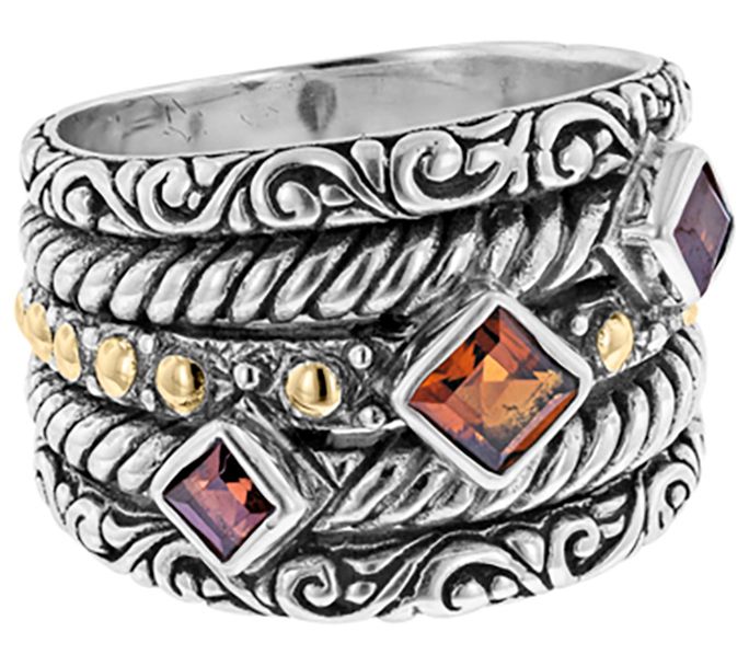 Artisan Crafted Two-Tone Multi-Gemstone Wide Band Ring - QVC.com