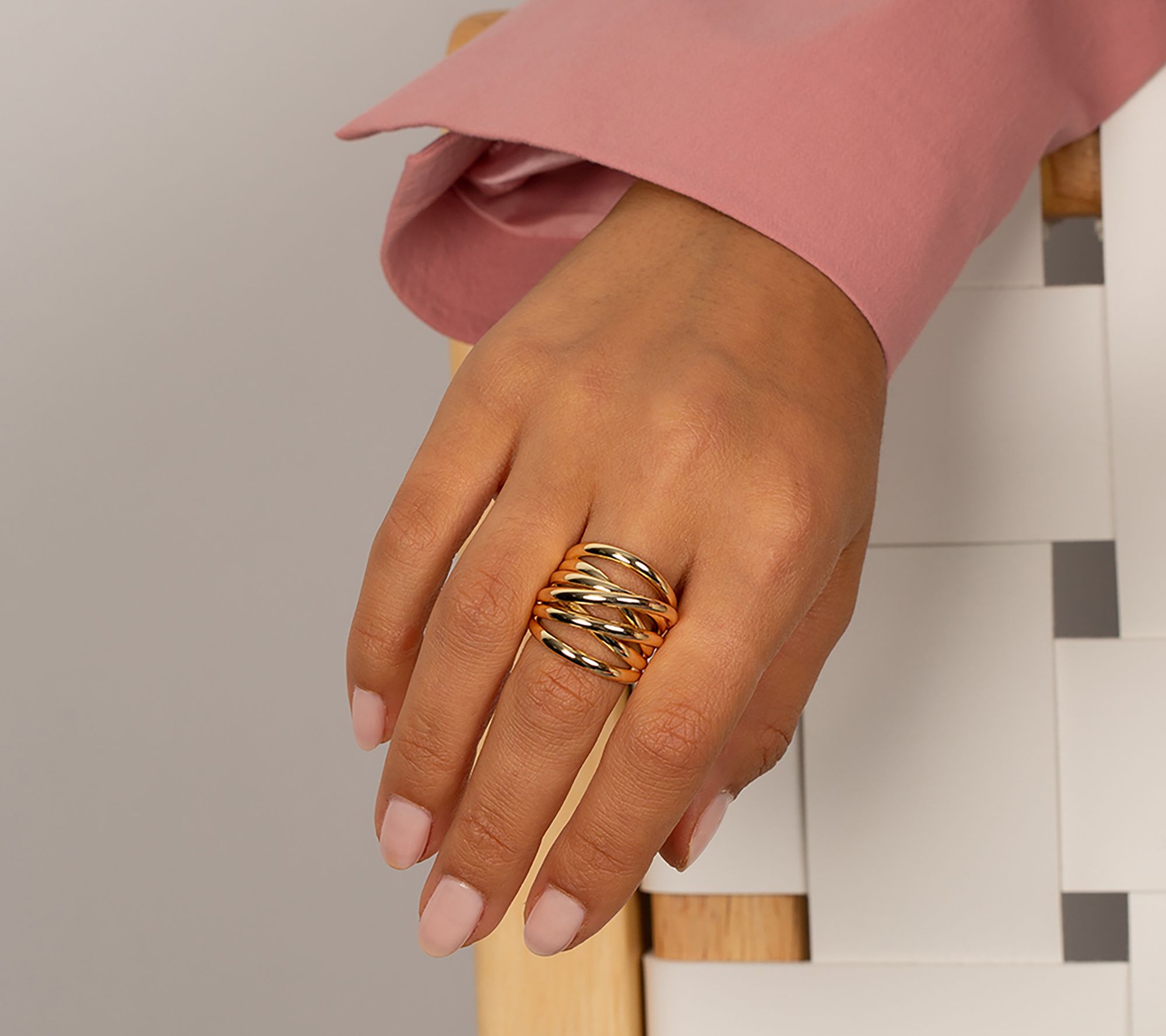 by Adina Eden 14K Gold Plated Multi-Row Crossov er Ring - QVC.com