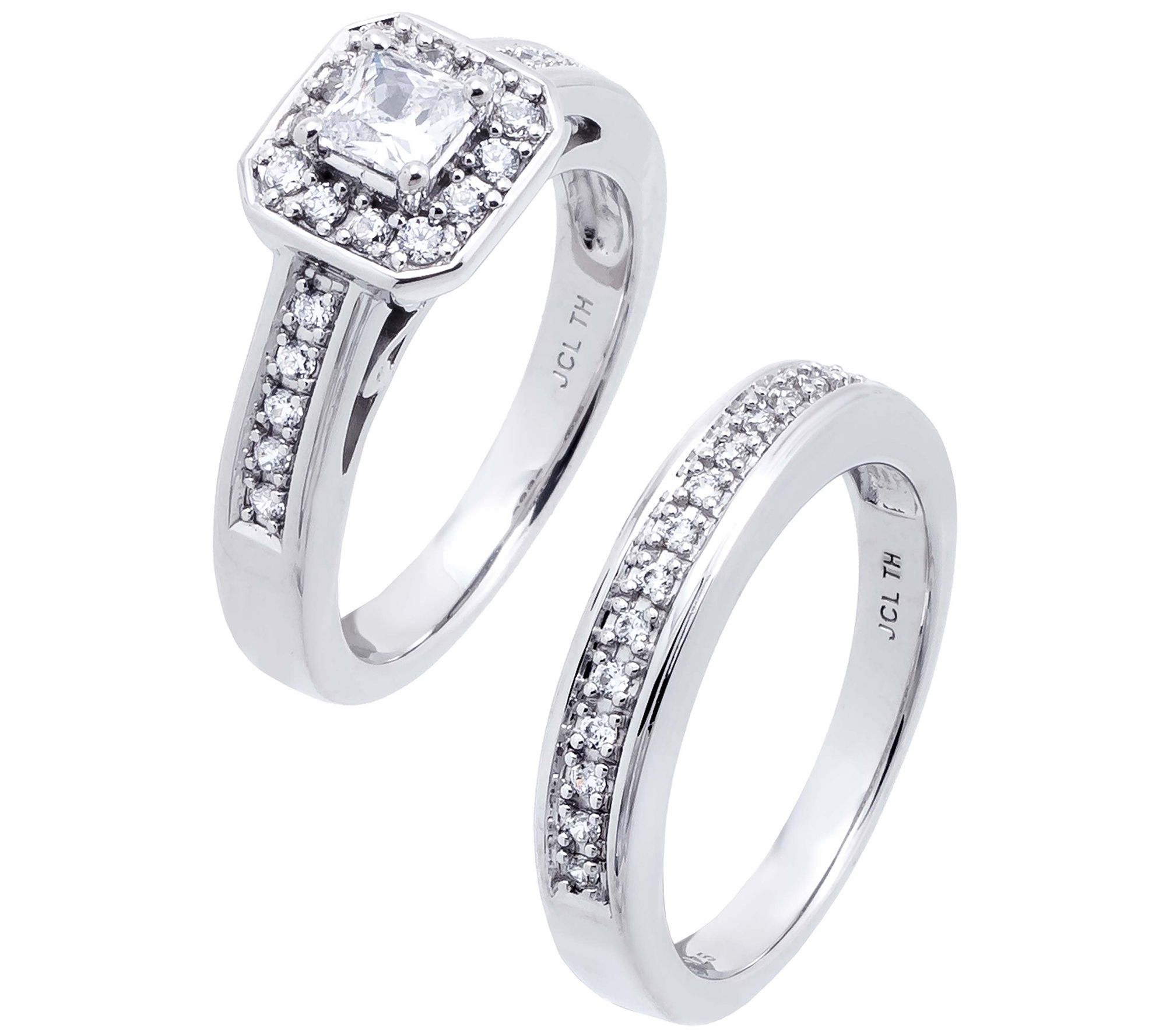 Diamonique 0.75 cttw Bridal Ring Set, Sterling Silver - QVC.com