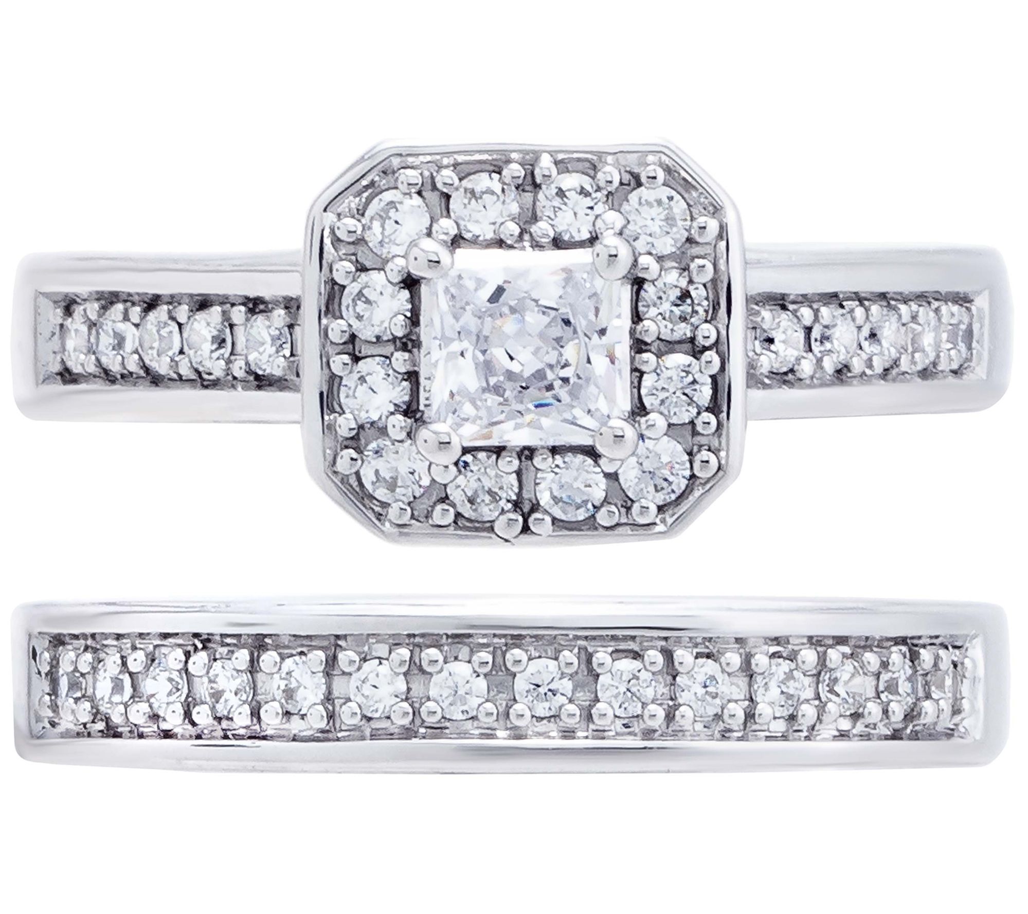 Diamonique 0 75 Cttw Bridal Ring Set Sterling Silver QVC Com   J426877.003