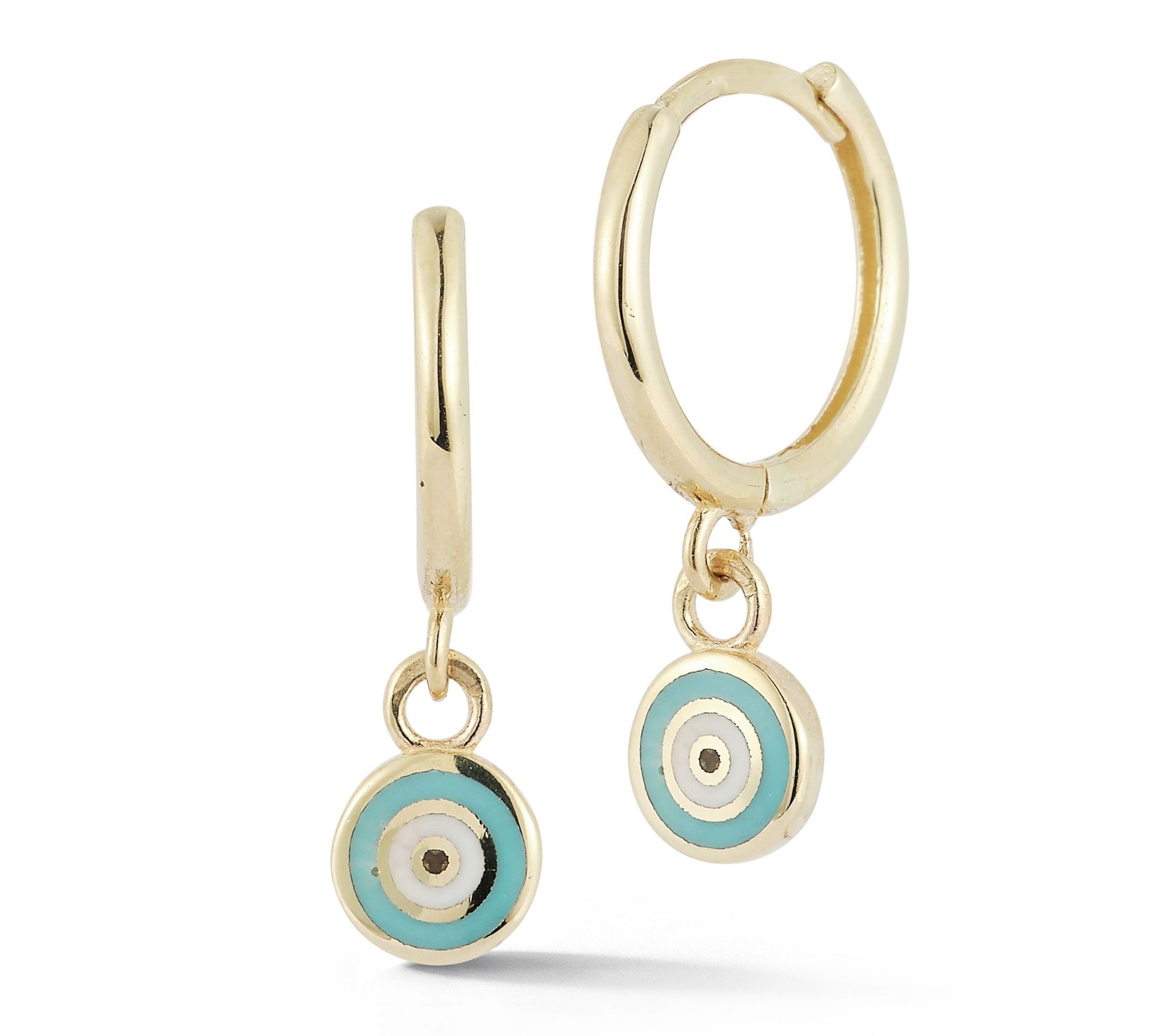 Luminosa Gold E namel Evil Eye Round Charm Hoo p Earrings, 14K