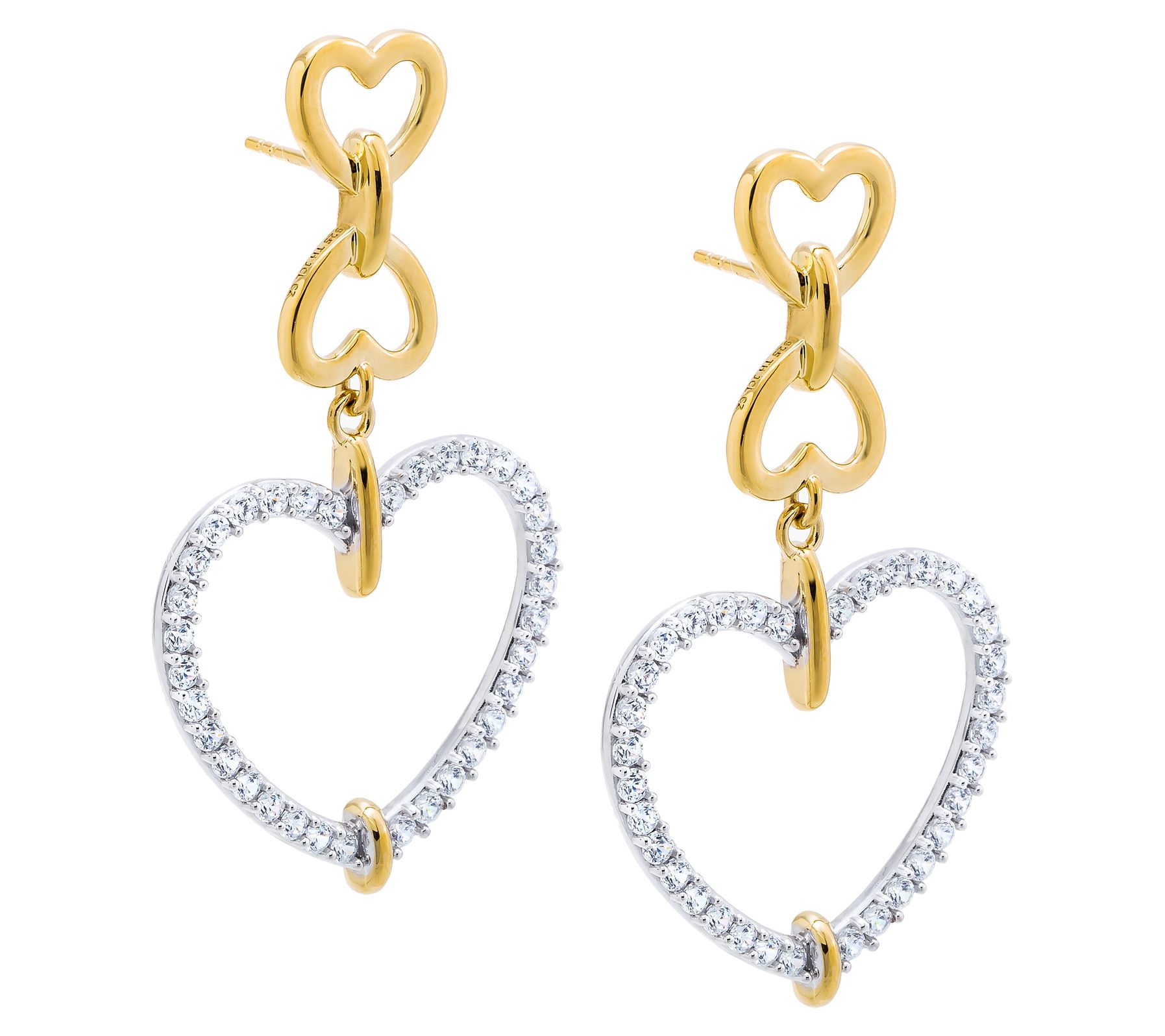 Diamonique x Jennifer Miller Dangle Heart Earrings, Sterling - QVC.com