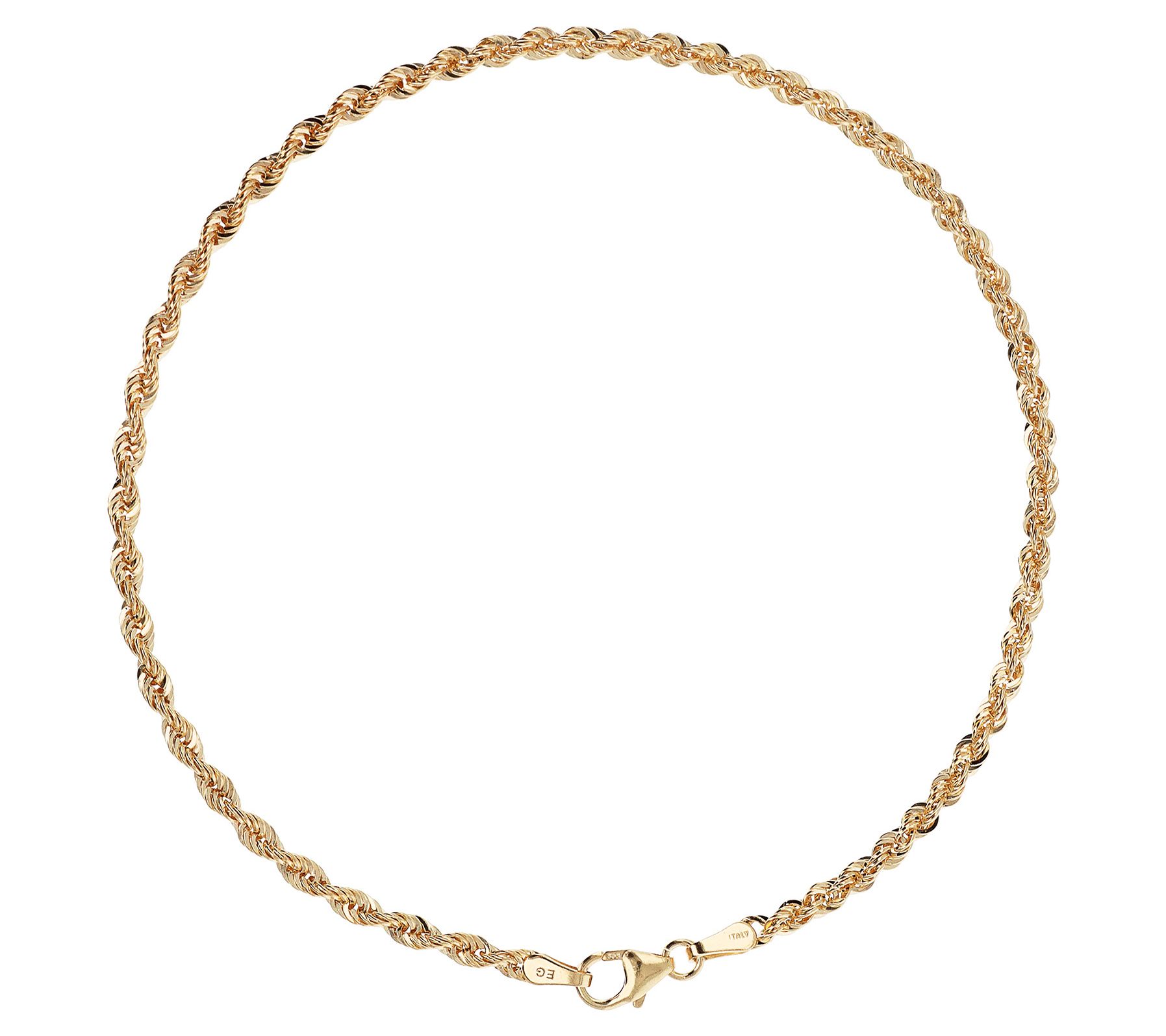 EternaGold 9" Rope Chain Ankle Bracelet, 14K, 1.5g