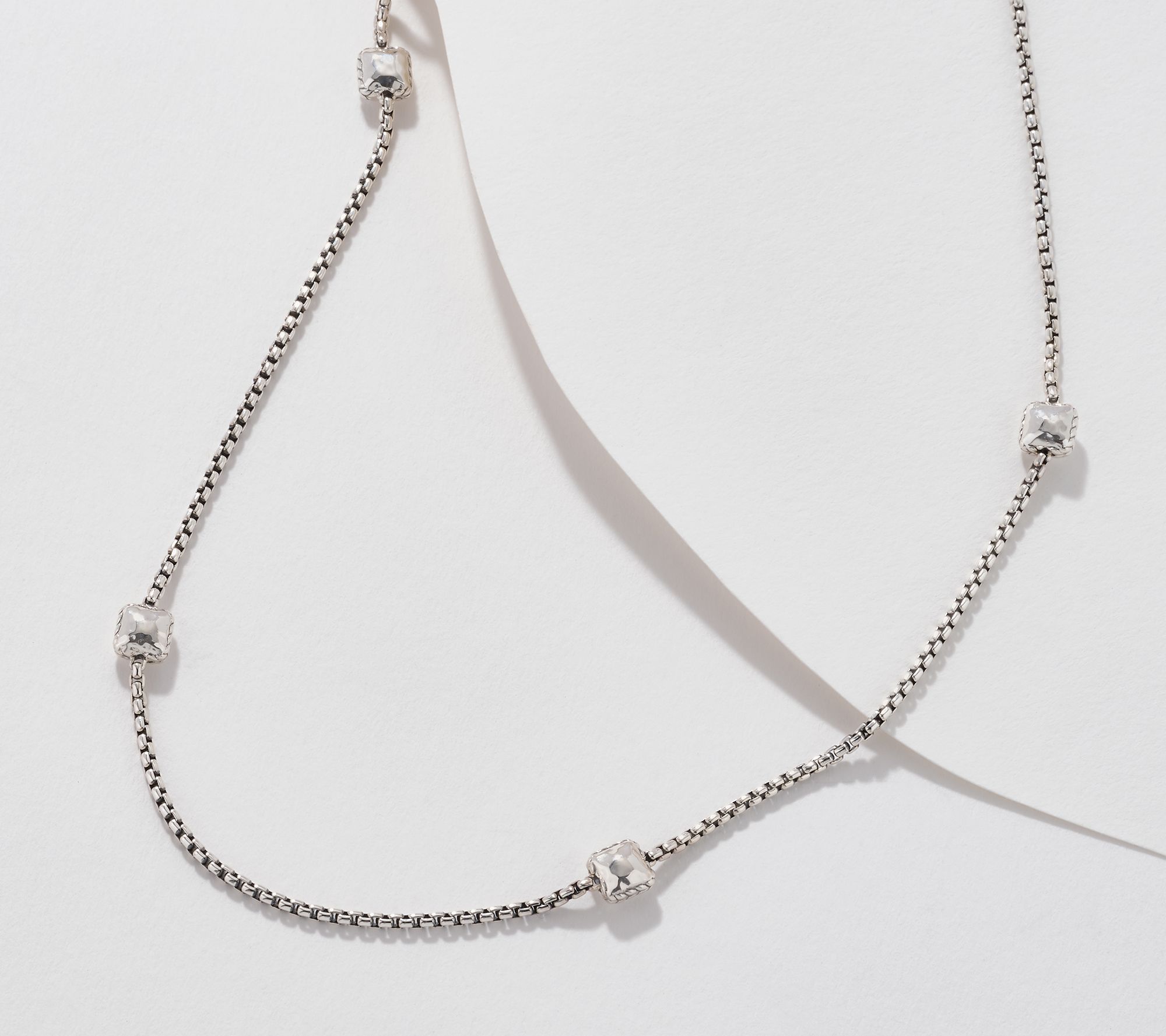 JAI Sterling Silver Station Baby Box Chain 16" Necklace, 8.0g