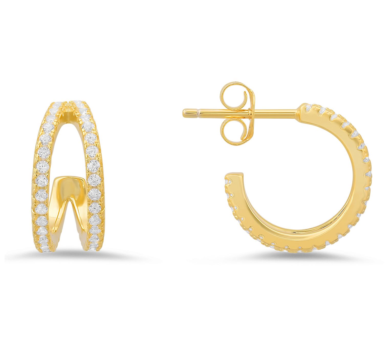 Diamonique Double Curve Hoop Earrings, SterlingSilver