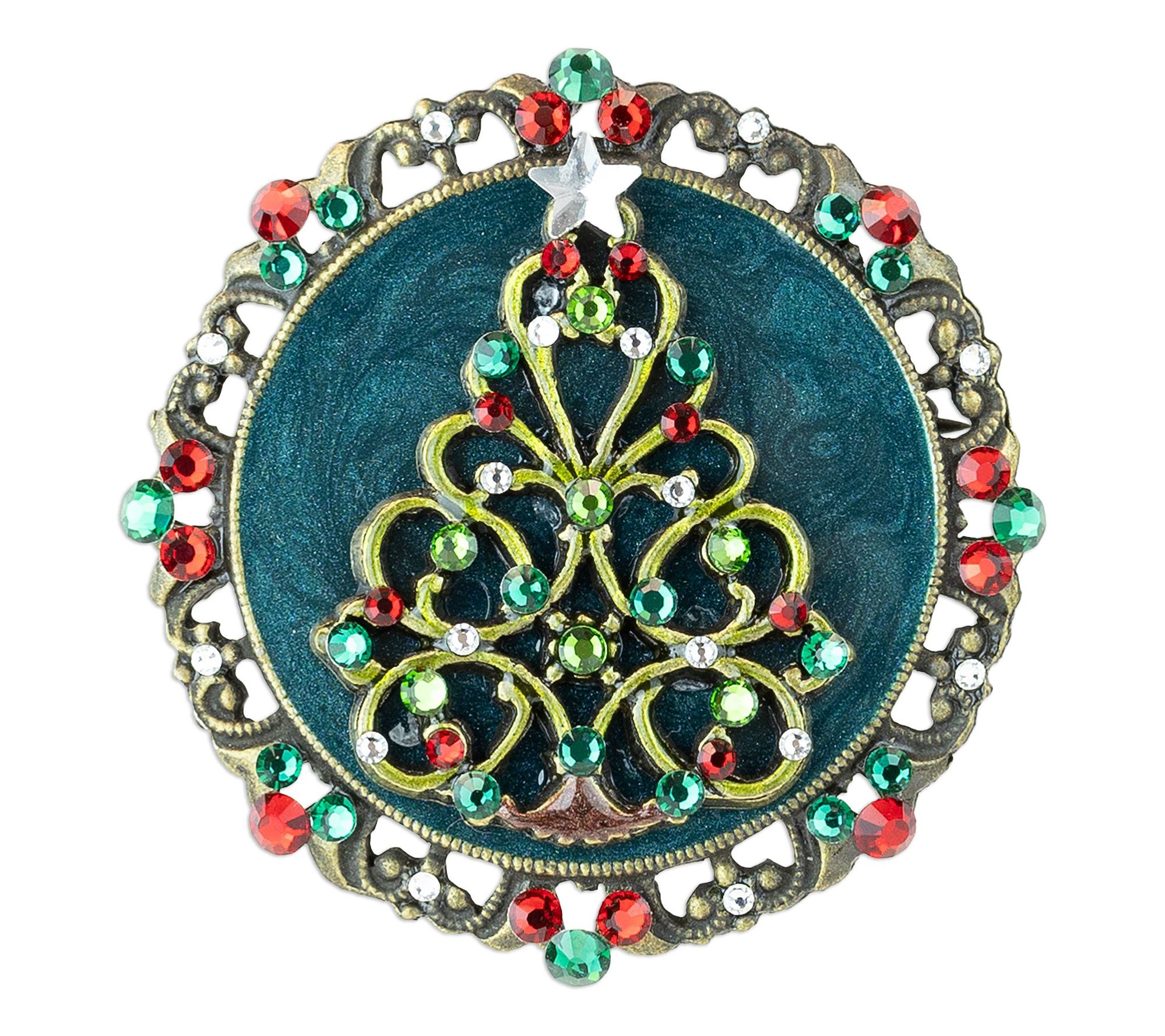 Anne Koplik Lace Enamel & Crystal Christmas Tree Pin
