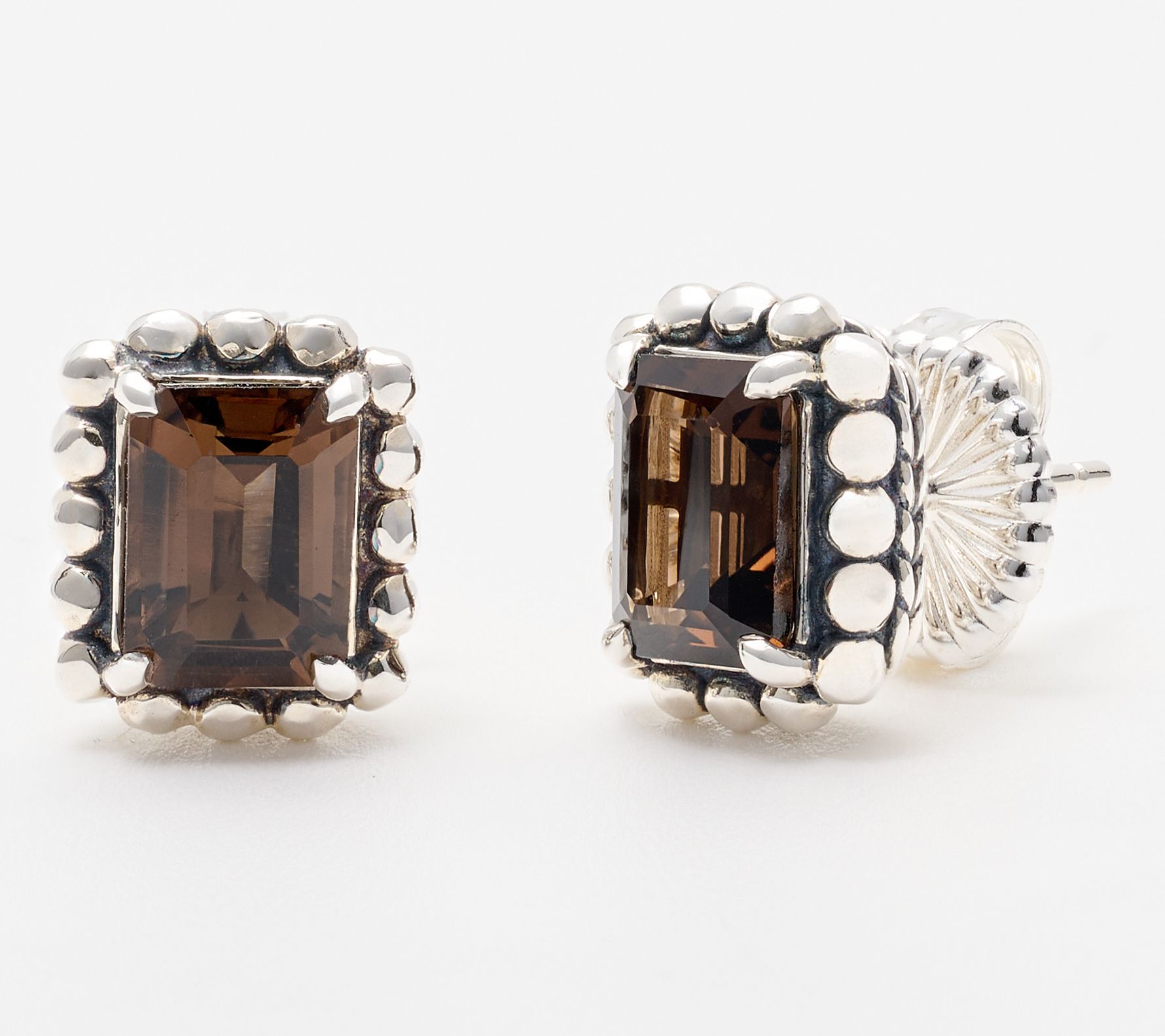 JAI Sterling Silver Emerald Cut Gemstone Stud Earrings