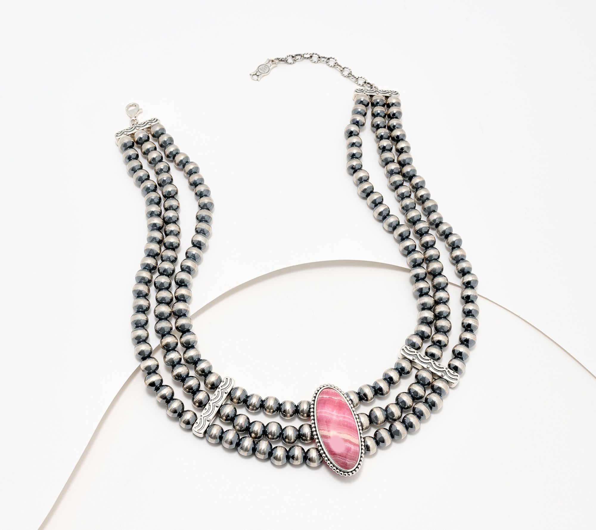 American West Sterling Silver Oval Gemstone Triple Bead Necklace