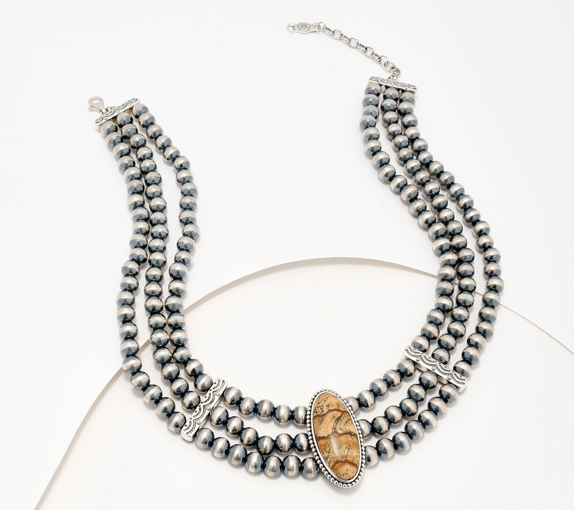 American West Sterling Silver Oval Gemstone Triple Bead Necklace