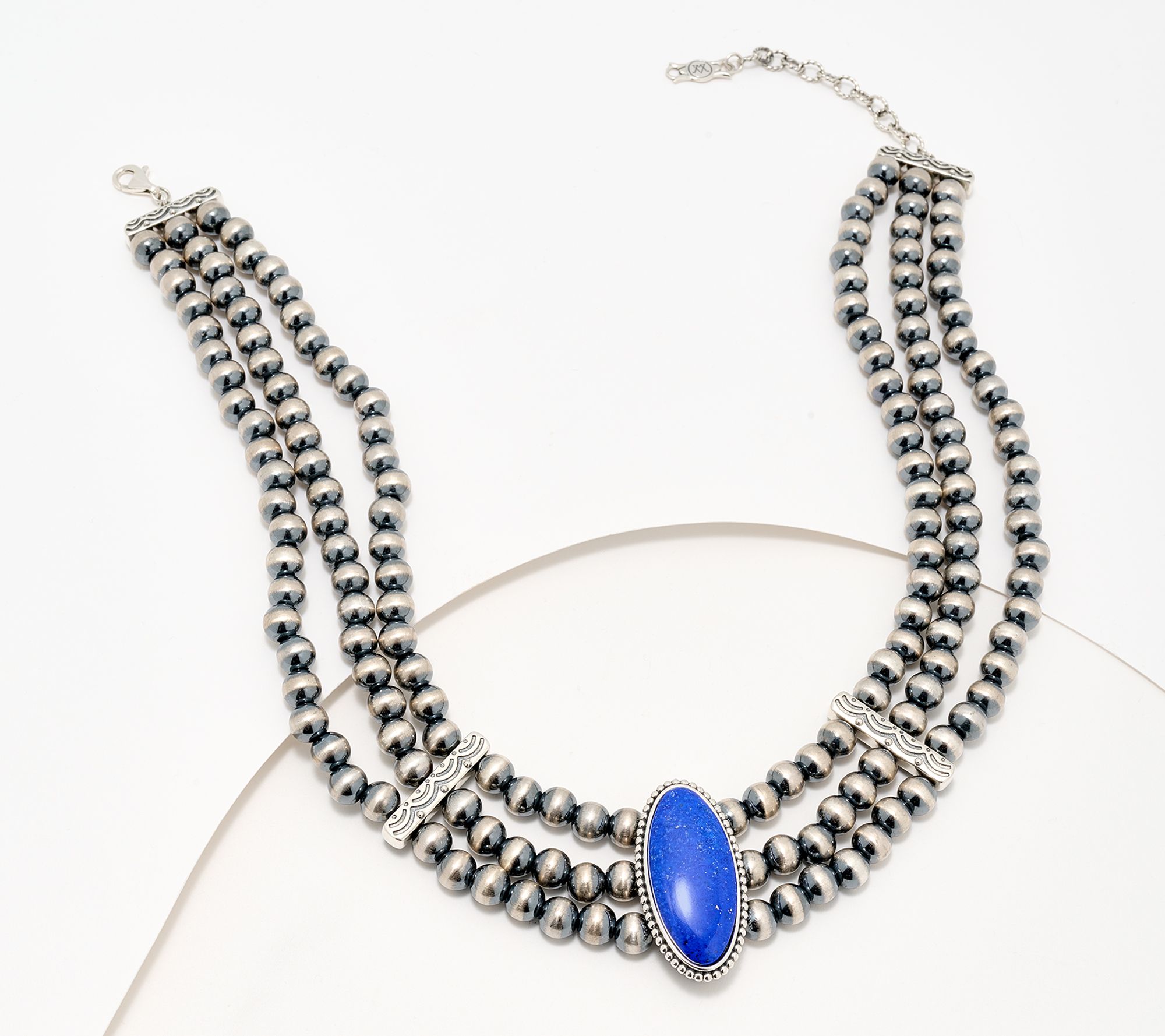 American West Sterling Silver Oval Gemstone Triple Bead Necklace