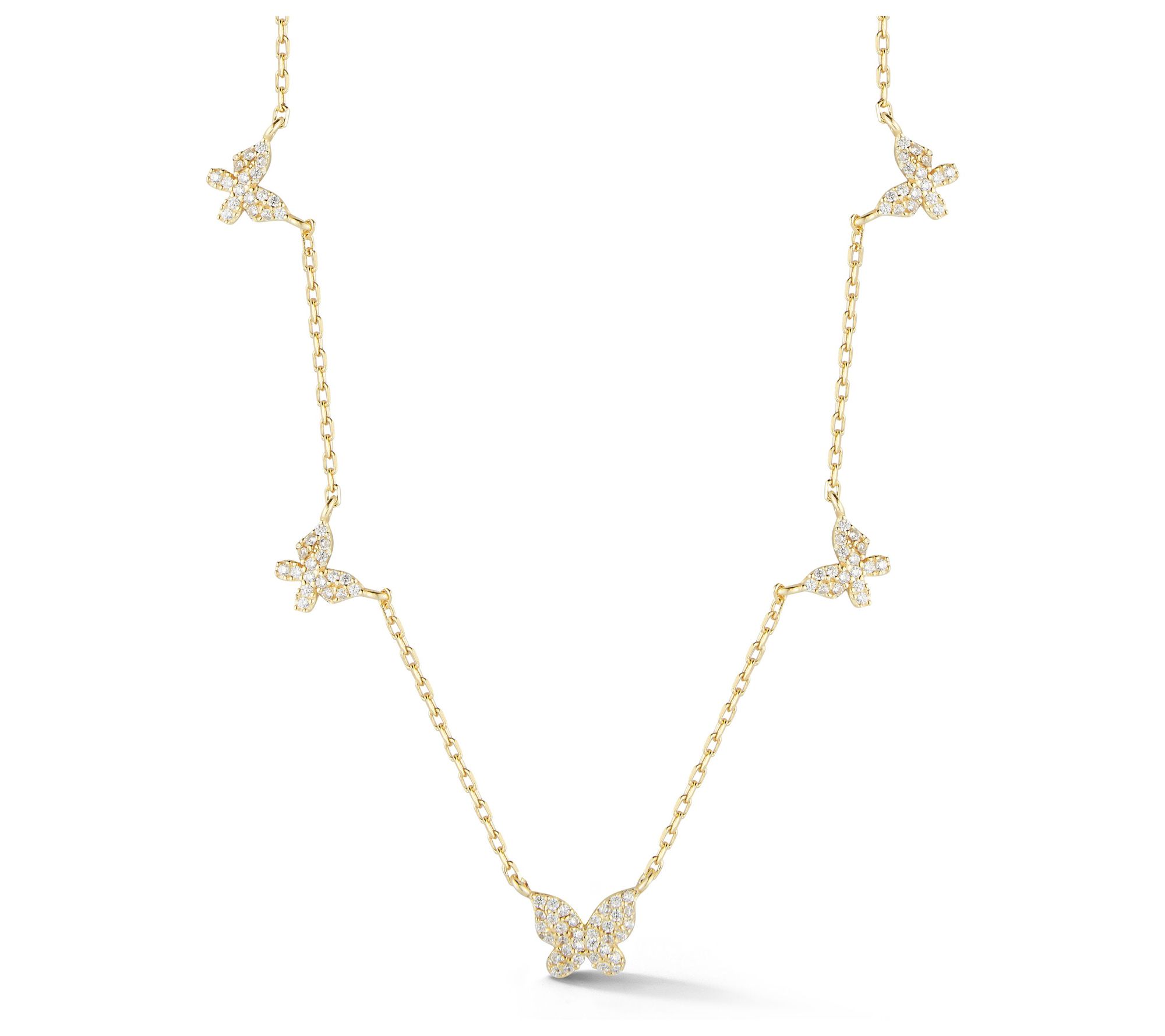 Sterling Silver Pave Butterfly Station Necklace, Sterling