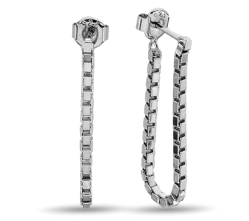 Silver Style Box Chain Drop Earrings, Sterling