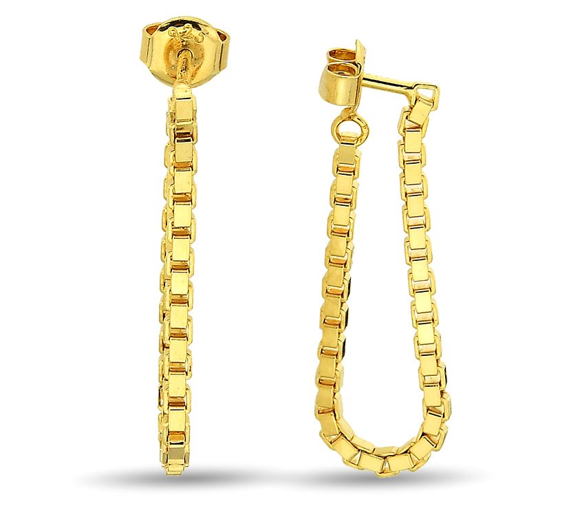 Silver Style Box Chain Drop Earrings, Sterling