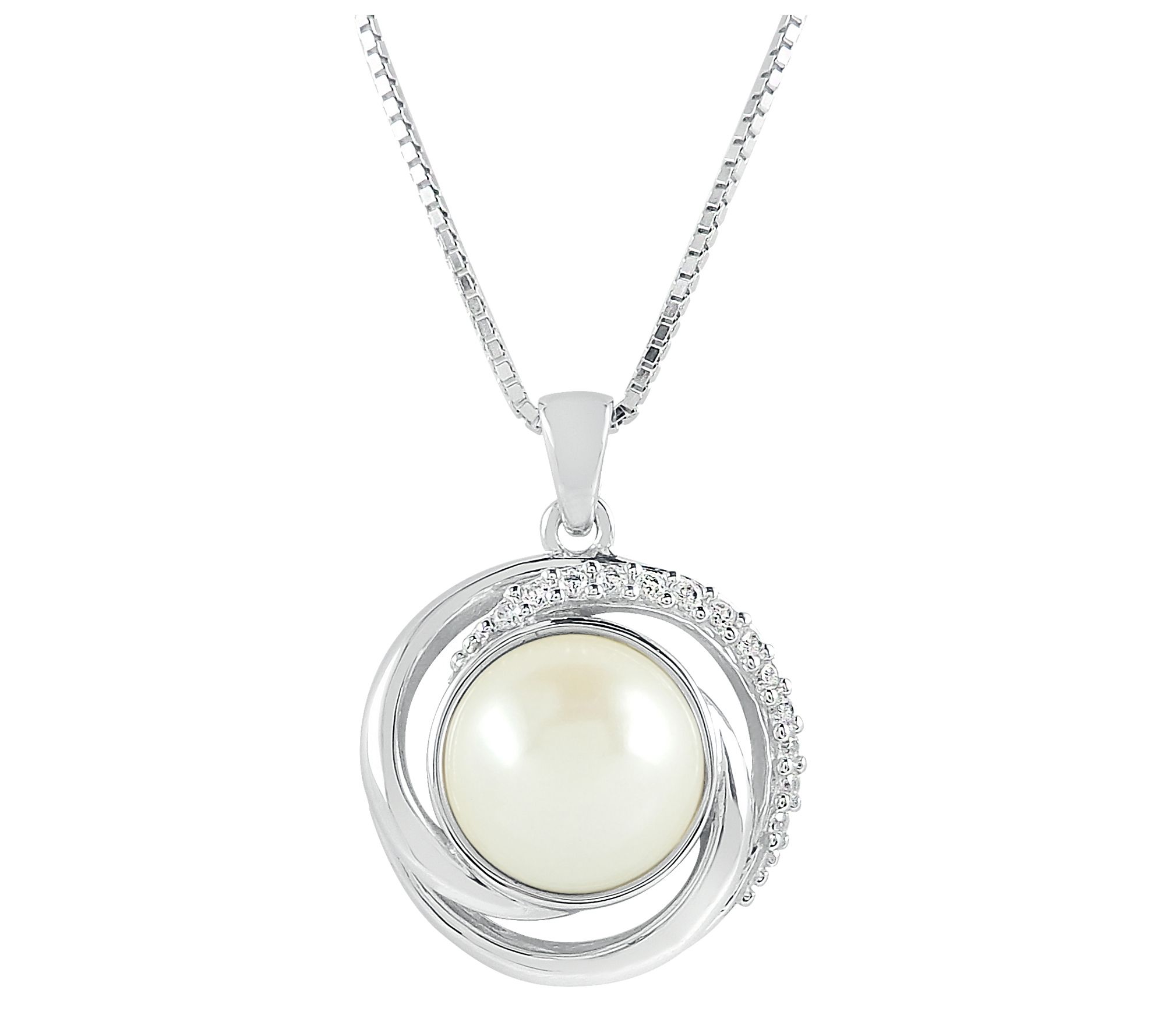 Diamonique Simulated Pearl Pendant w/ Chain, Sterling Silver