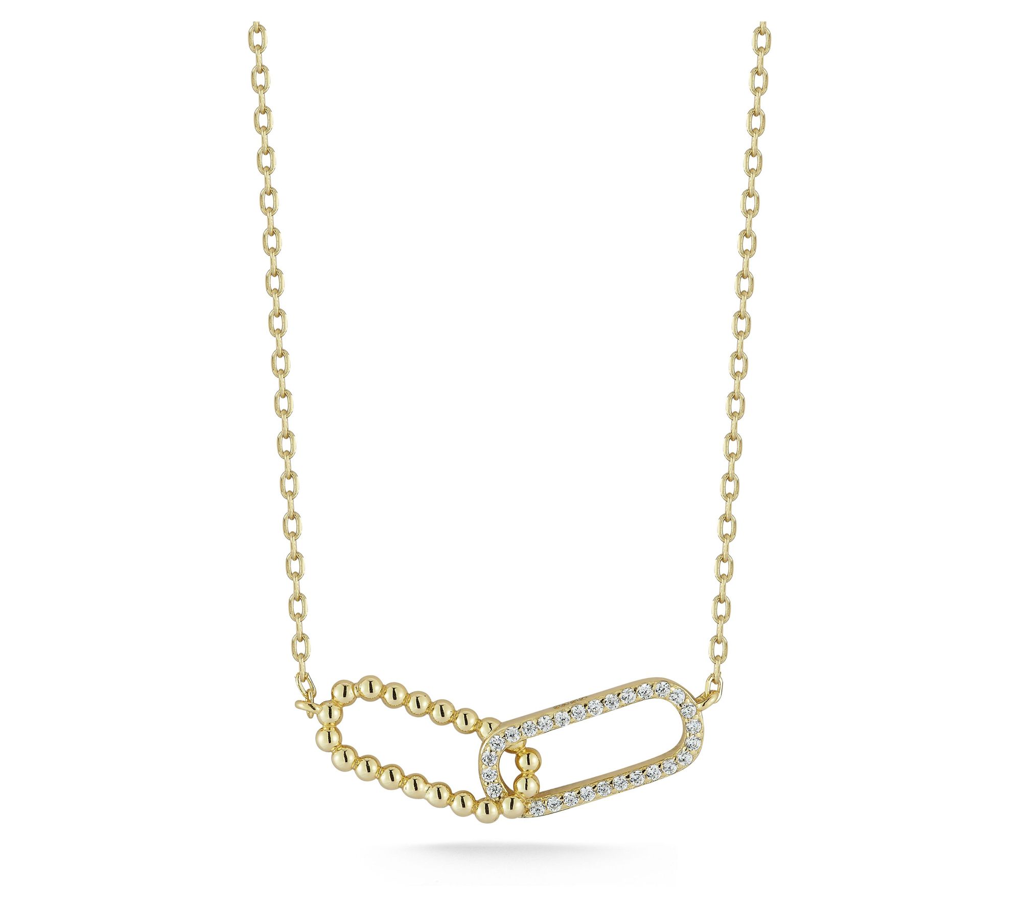 Sterlina Silver Pave & Beaded Links Pendant w / Chain, Sterli